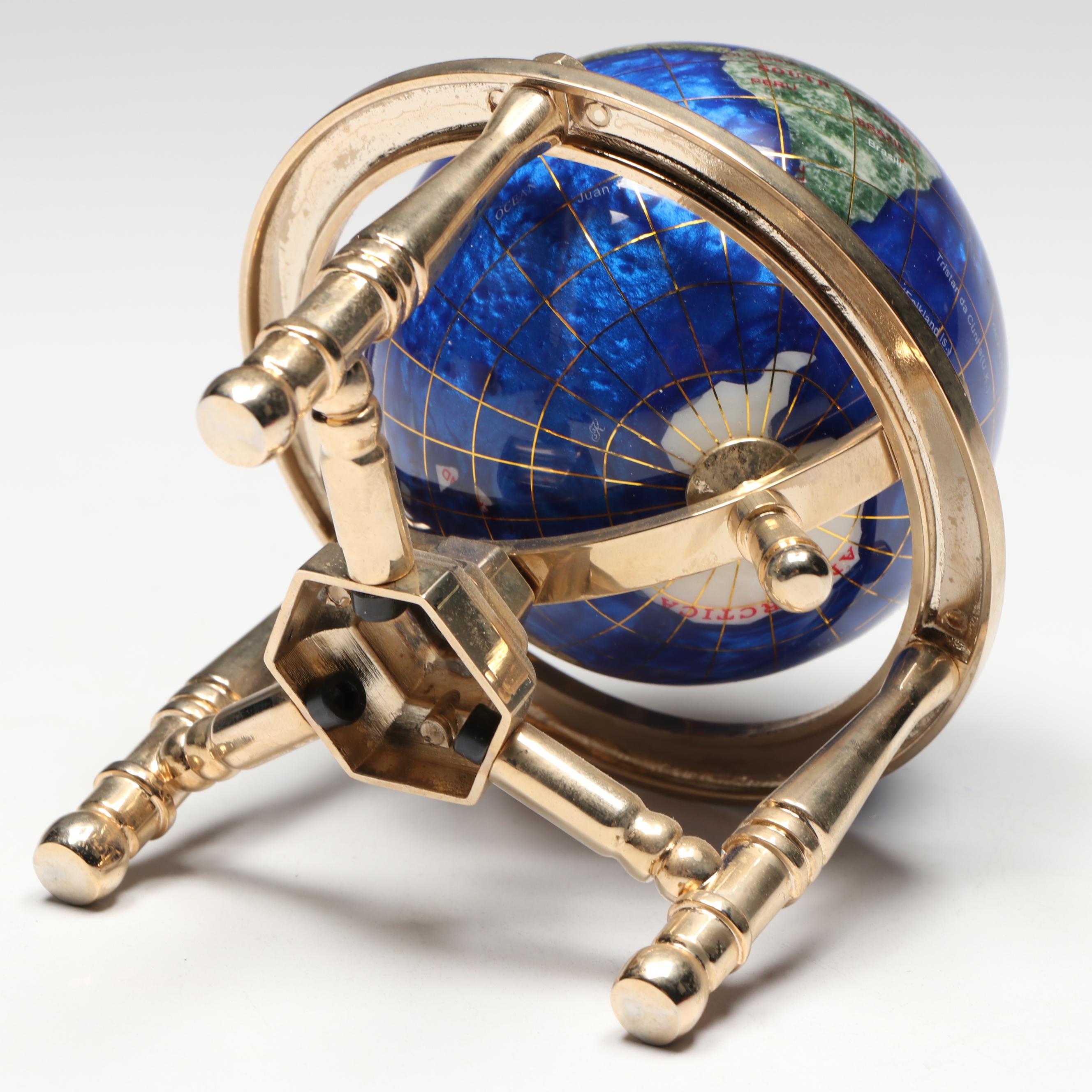 Miniature Gemstone and Resin Globe with Brass Base
