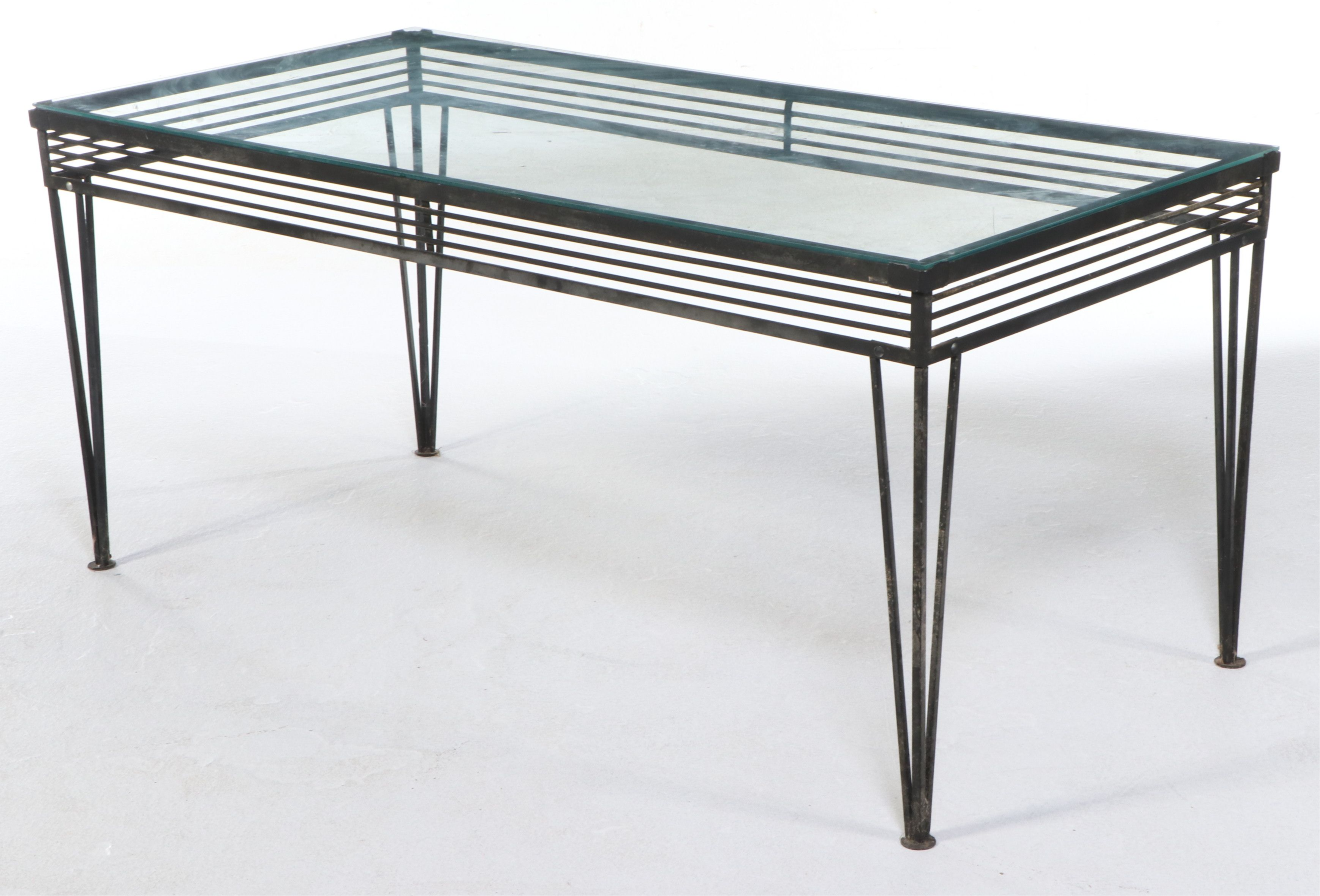 Iron and Glass Five-Piece Patio Dining Set, Mid-20th Century