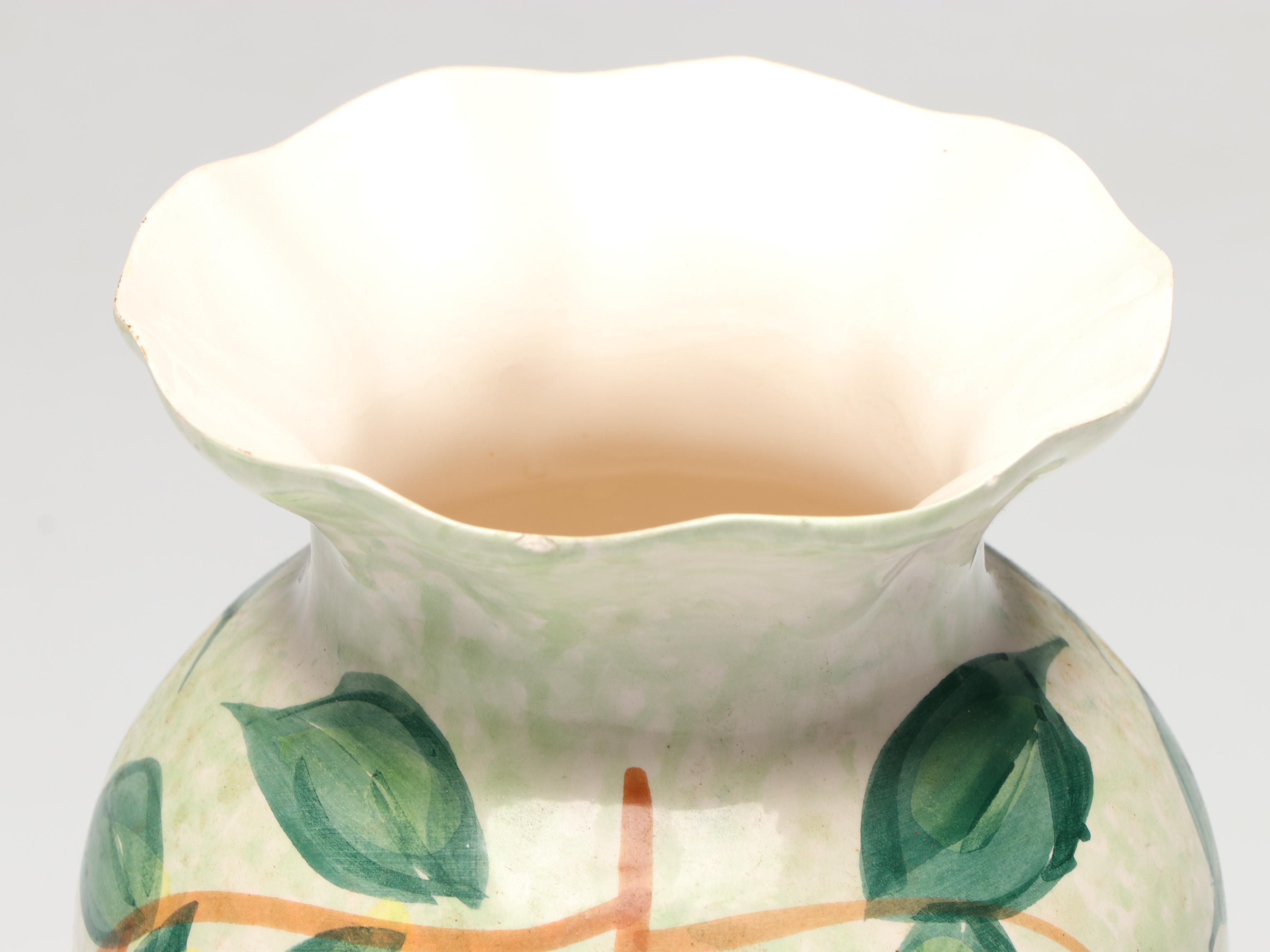 Chinese Hand-Painted Wisteria Blooms Ceramic Vase and Matching Pitcher