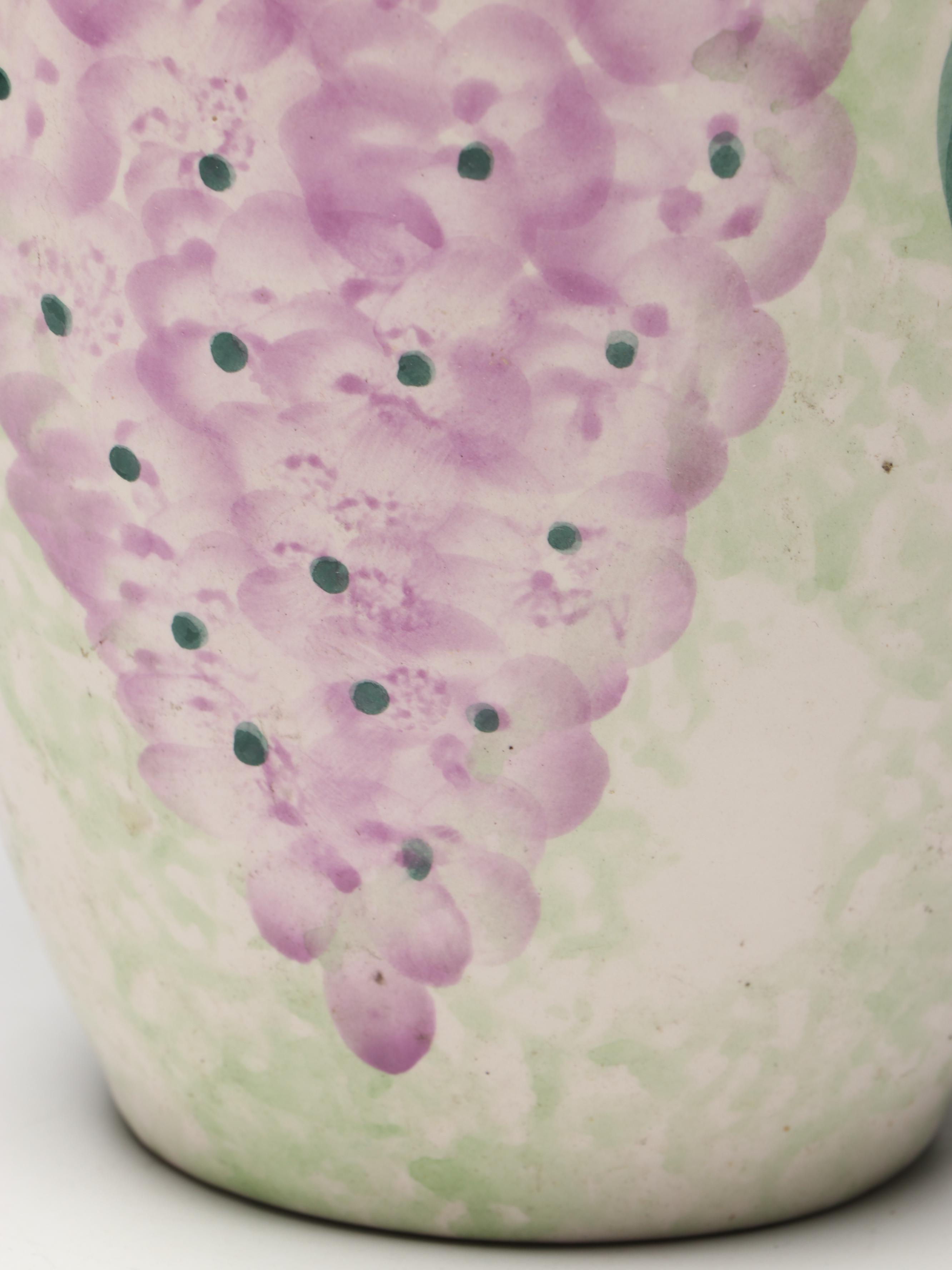 Chinese Hand-Painted Wisteria Blooms Ceramic Vase and Matching Pitcher