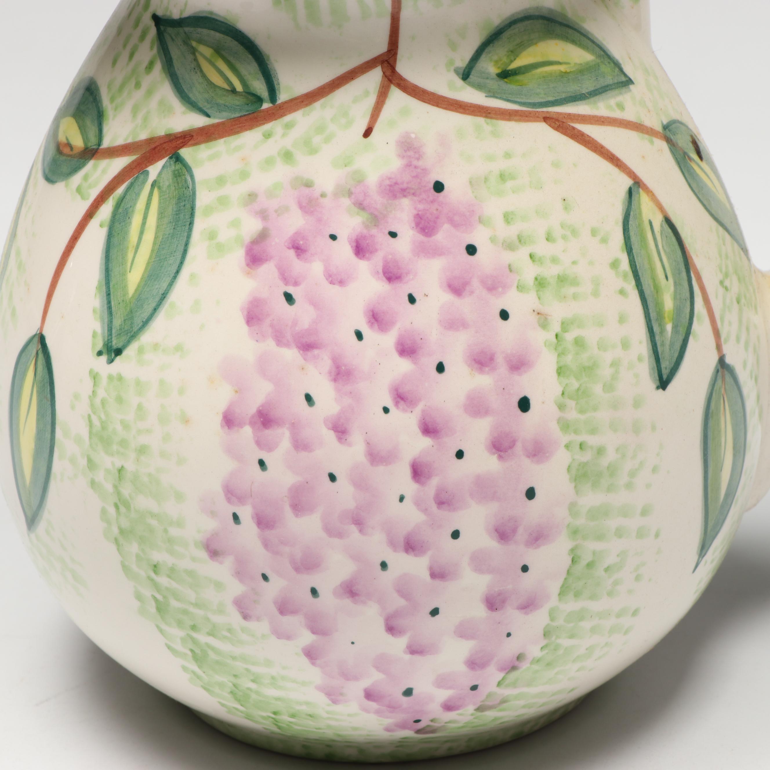 Chinese Hand-Painted Wisteria Blooms Ceramic Vase and Matching Pitcher