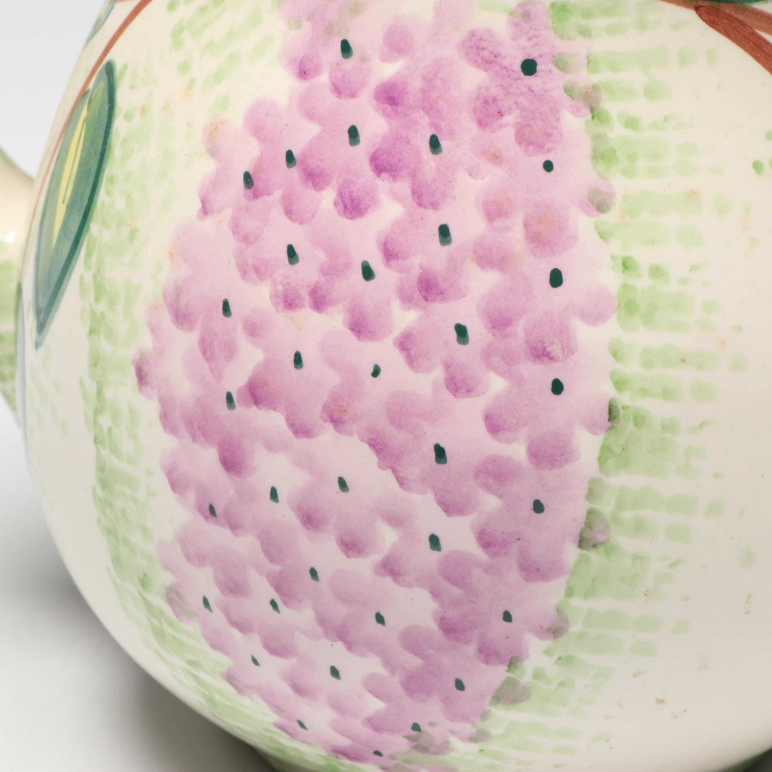 Chinese Hand-Painted Wisteria Blooms Ceramic Vase and Matching Pitcher