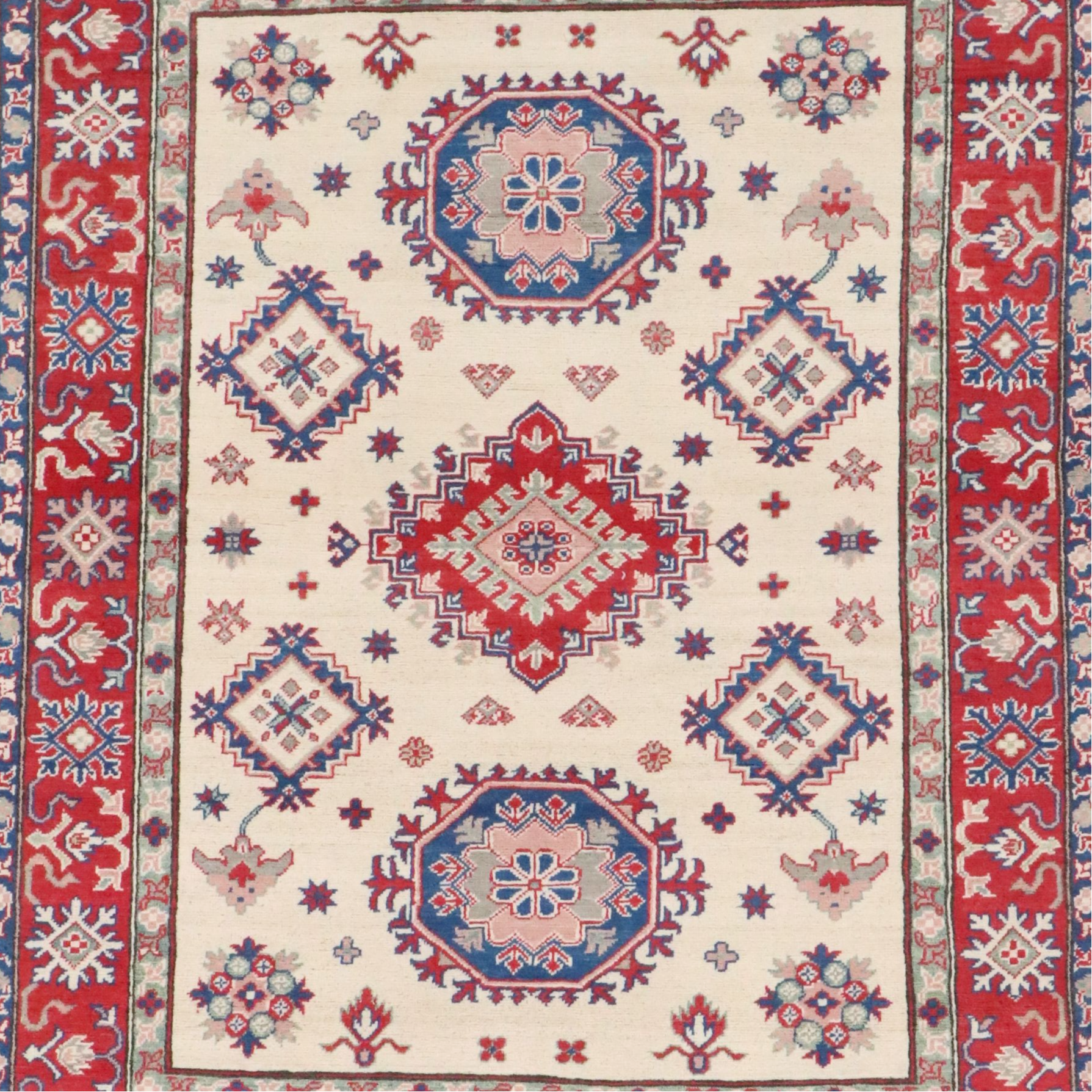 4'11 x 6'4 Hand-Knotted Pakistani Kazak Area Rug