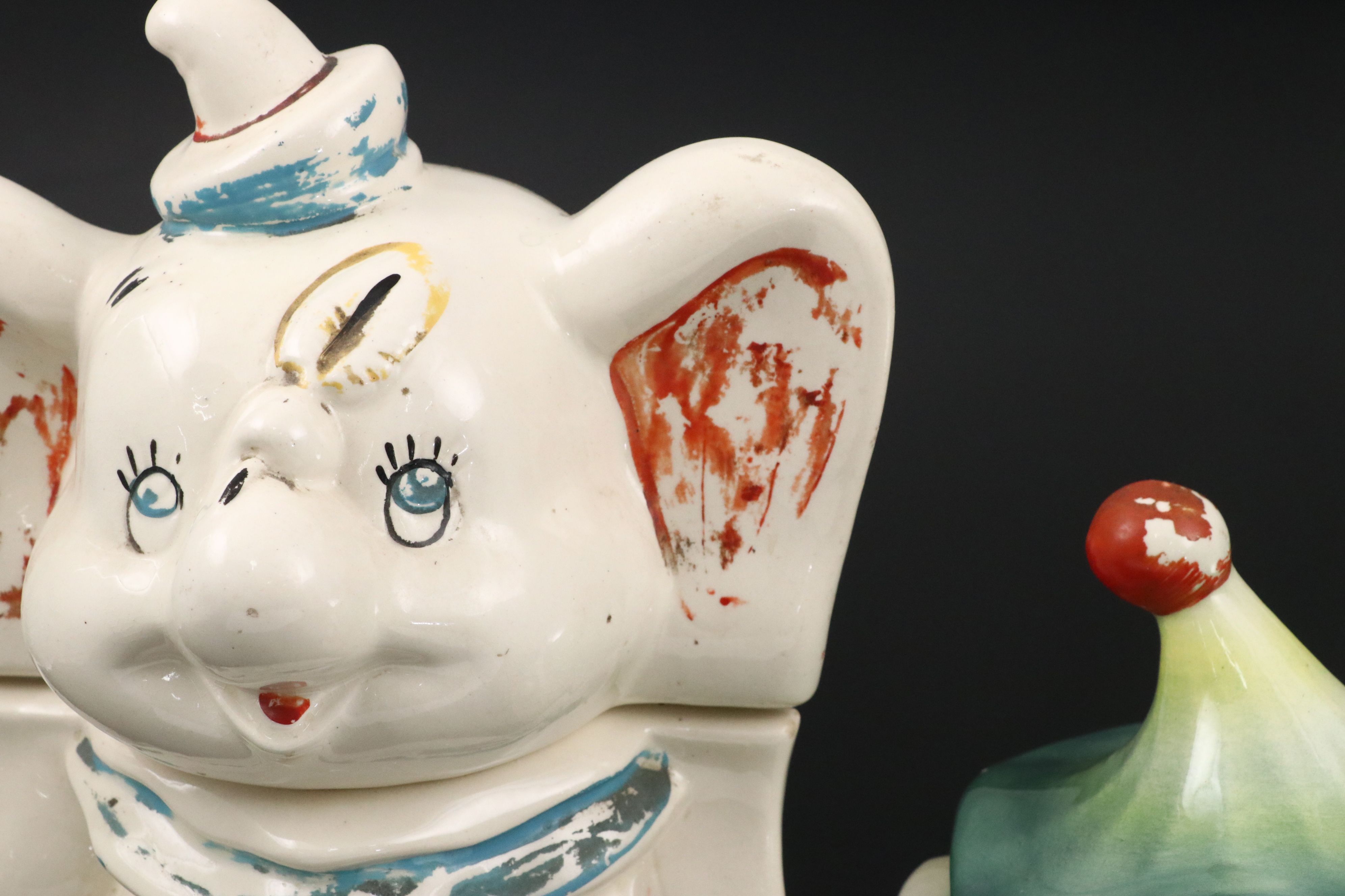 Walt Disney Turnabout Dumbo and McCoy Clown Cookie Jars with Clown Planter