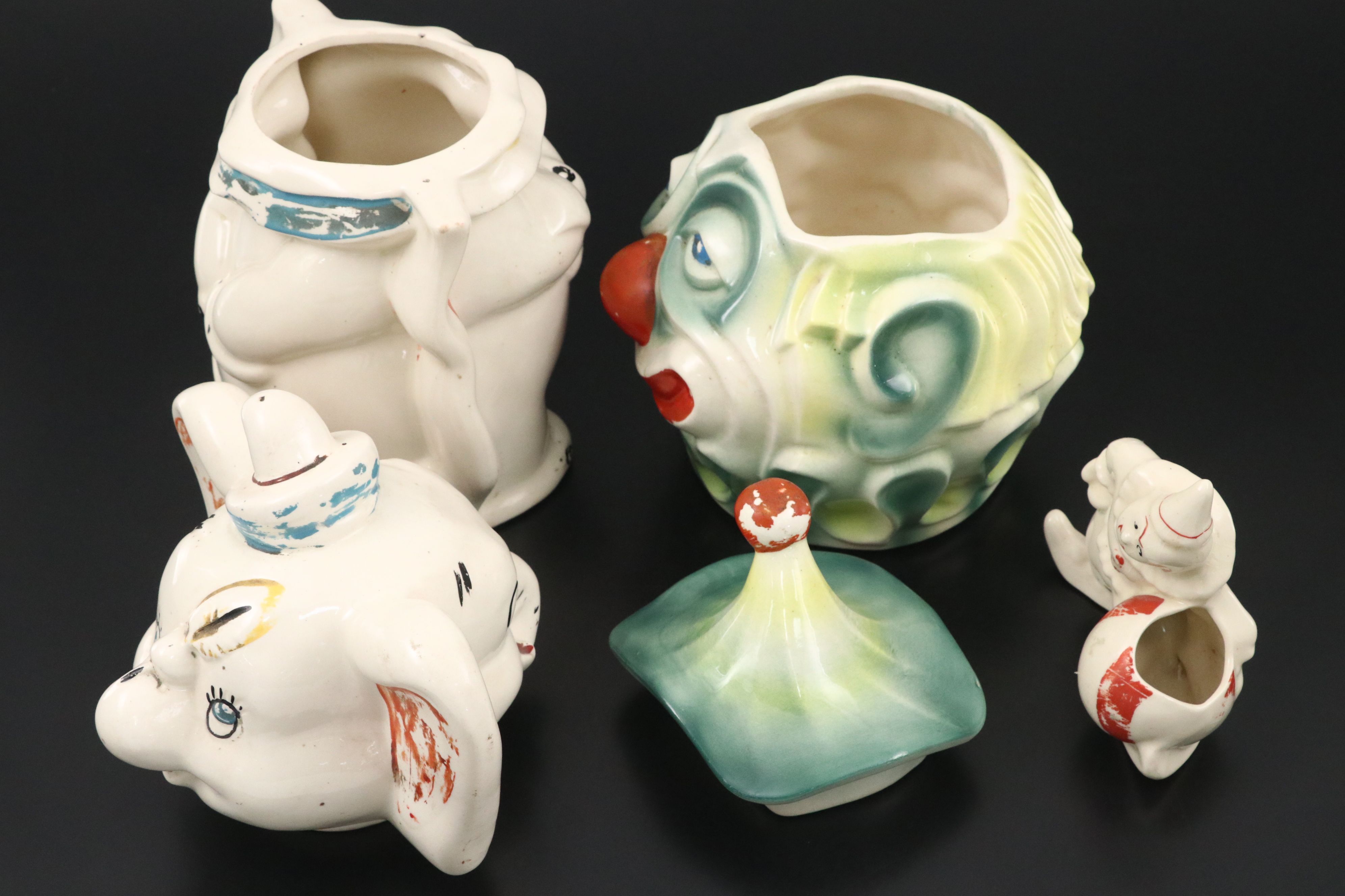 Walt Disney Turnabout Dumbo and McCoy Clown Cookie Jars with Clown Planter