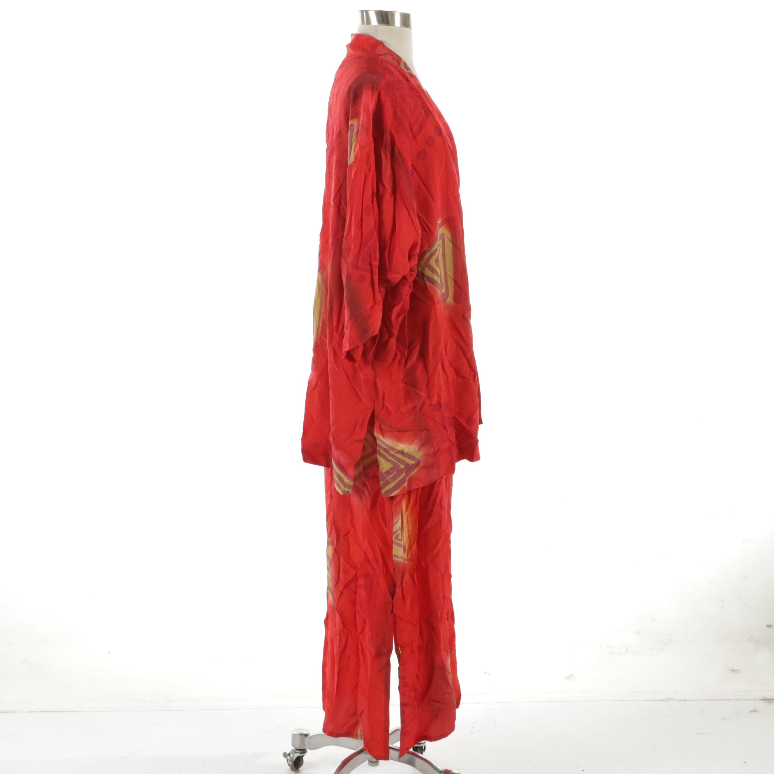 Simply Silk Red Sleeveless Side Slit Midi Dress and Matching Open Robe