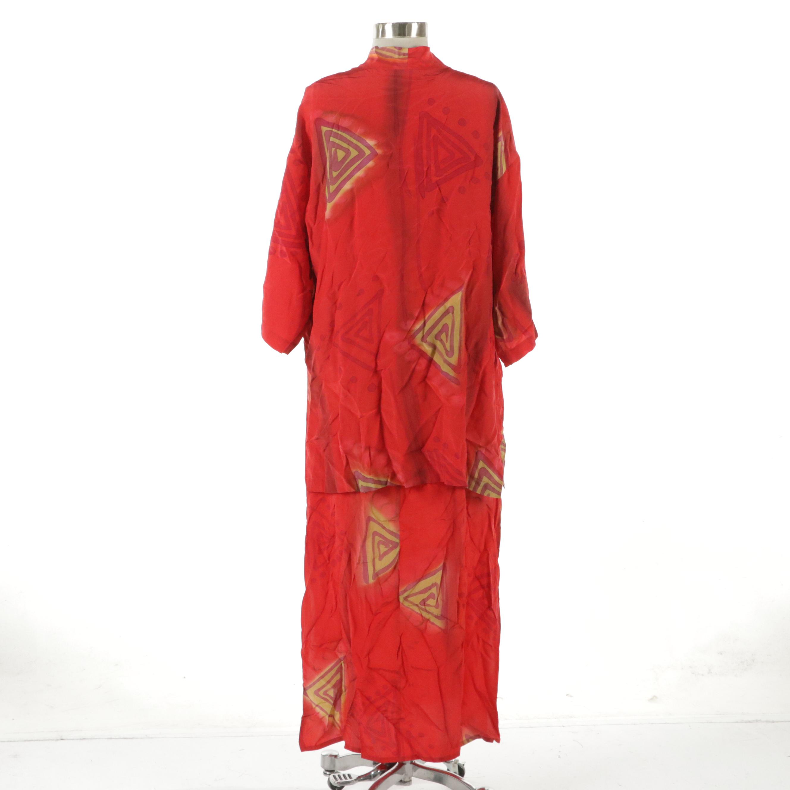 Simply Silk Red Sleeveless Side Slit Midi Dress and Matching Open Robe