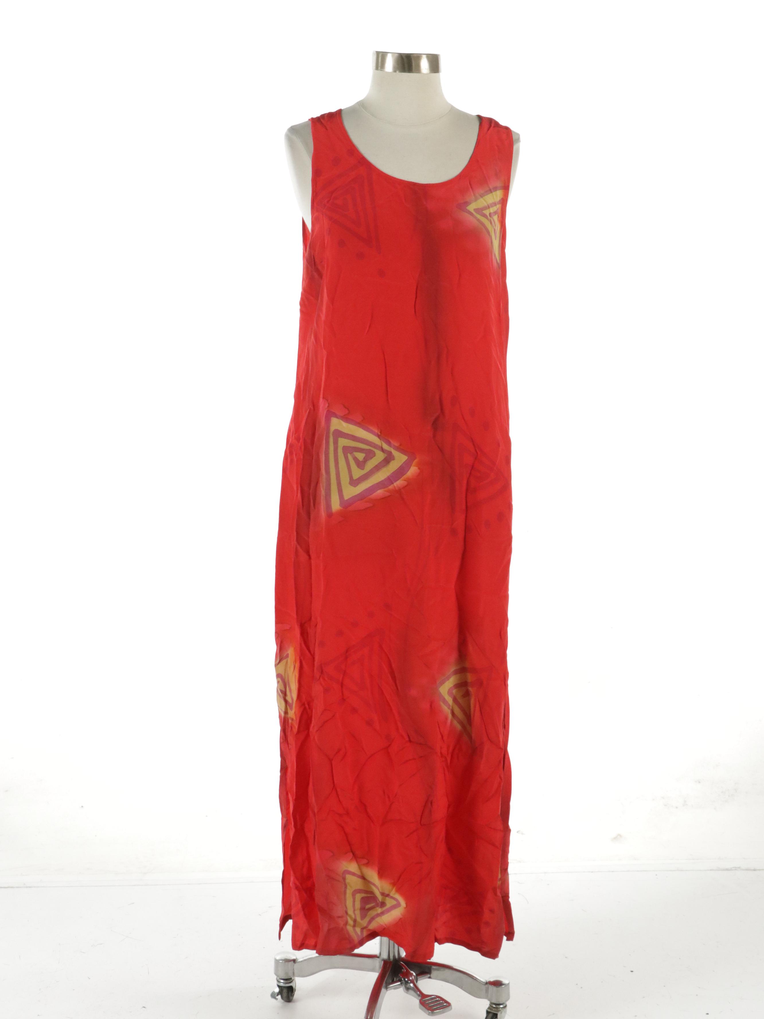 Simply Silk Red Sleeveless Side Slit Midi Dress and Matching Open Robe