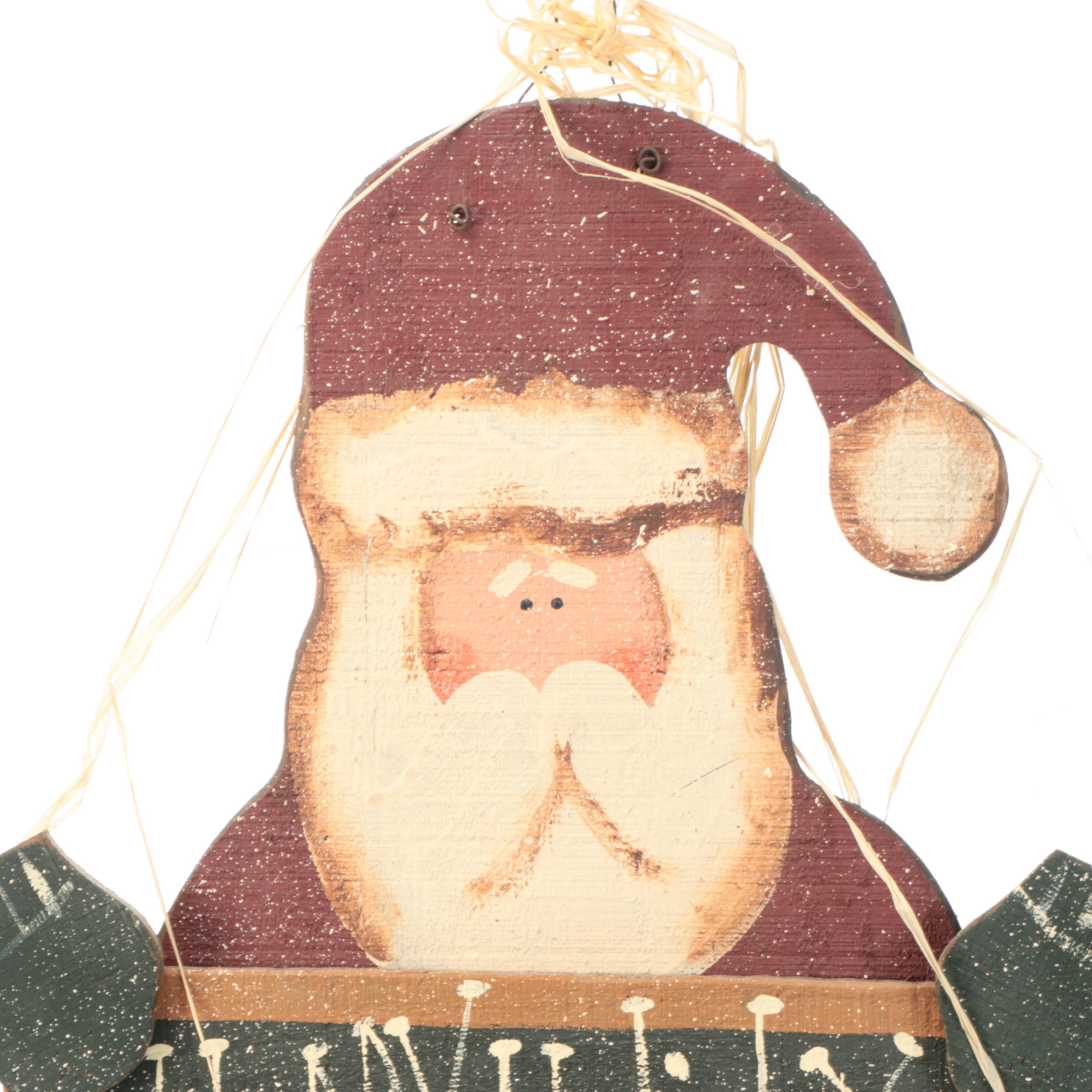 Rustic Style Santa Claus Sign with Glass Ornament Wreath, Other Christmas Décor