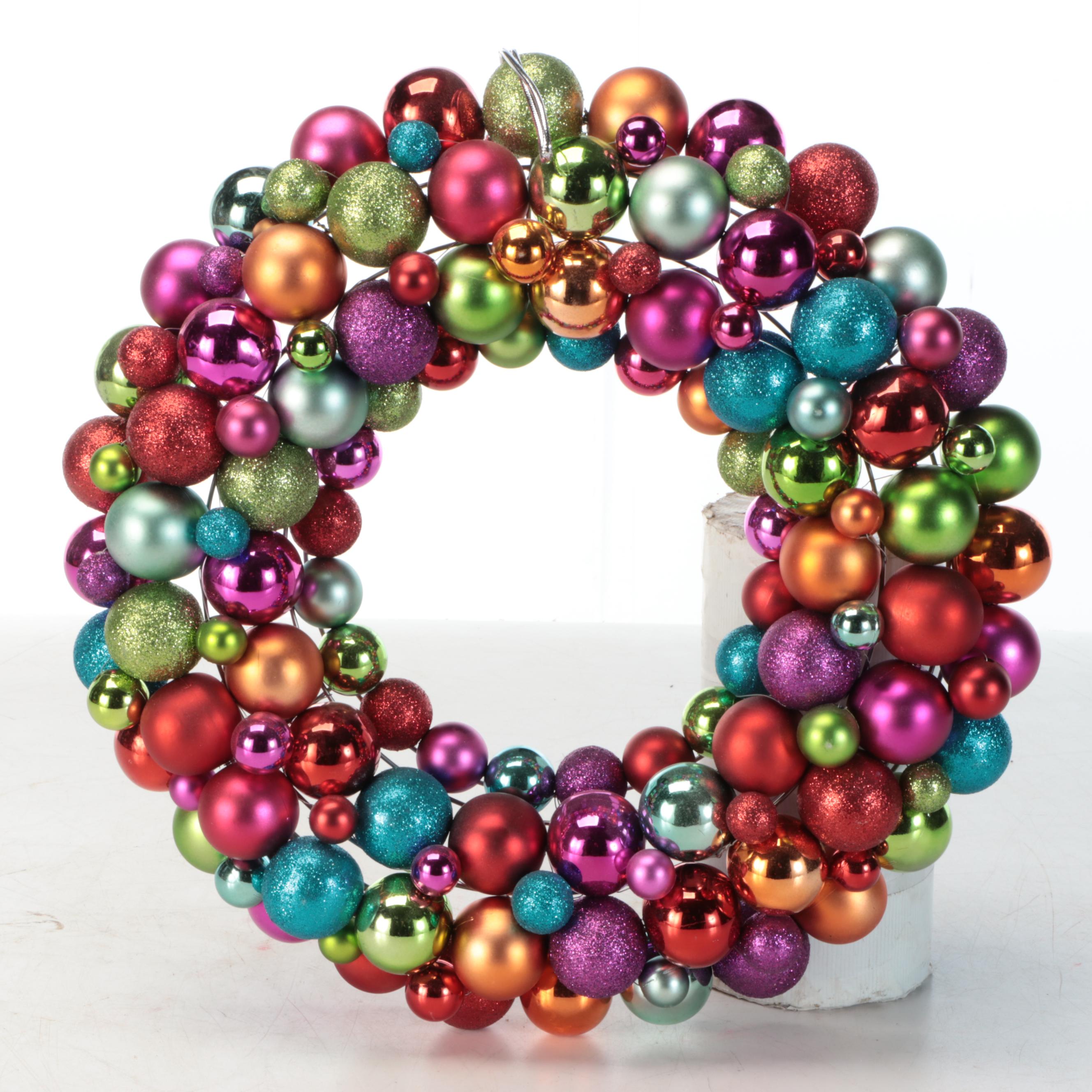 Rustic Style Santa Claus Sign with Glass Ornament Wreath, Other Christmas Décor