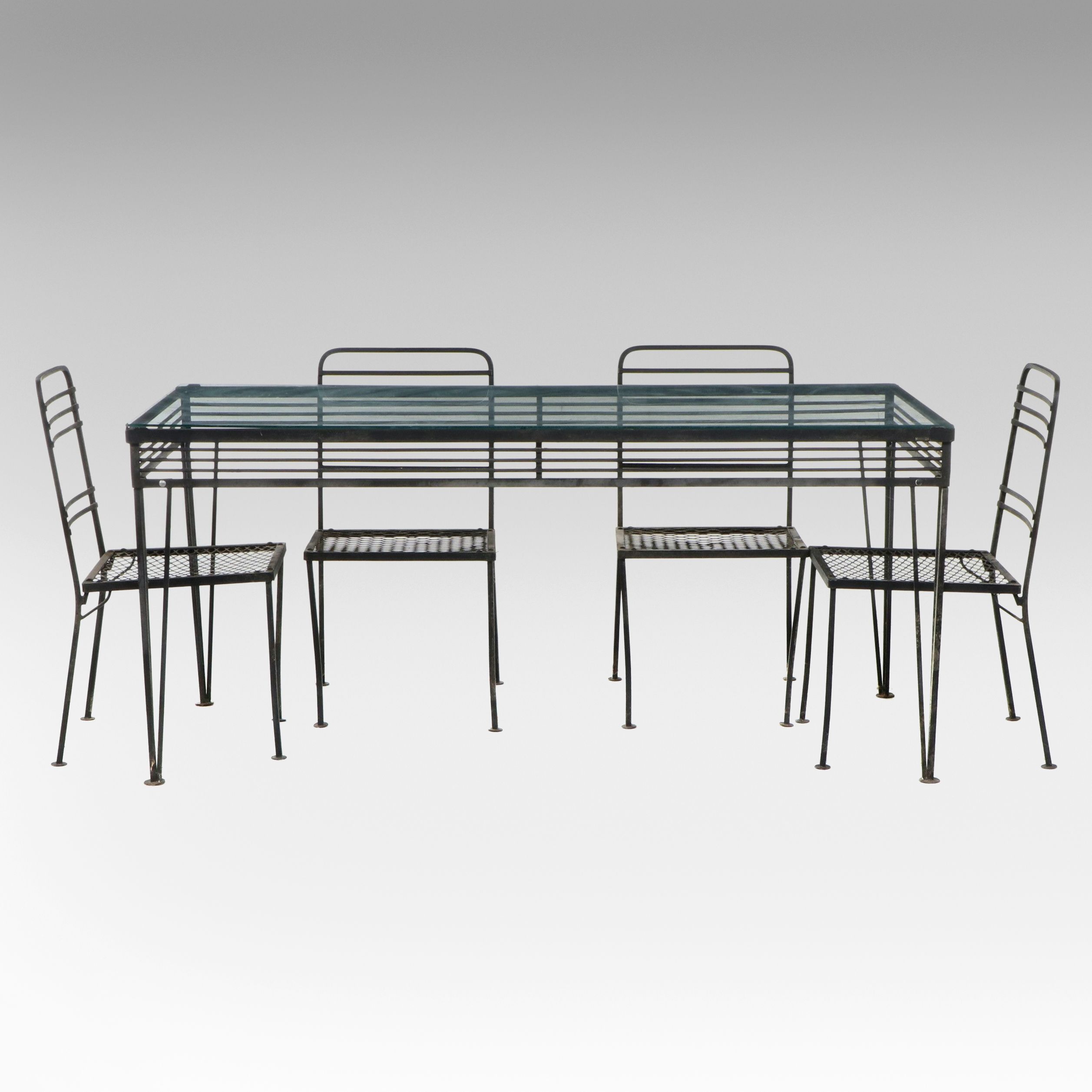 Iron and Glass Five-Piece Patio Dining Set, Mid-20th Century