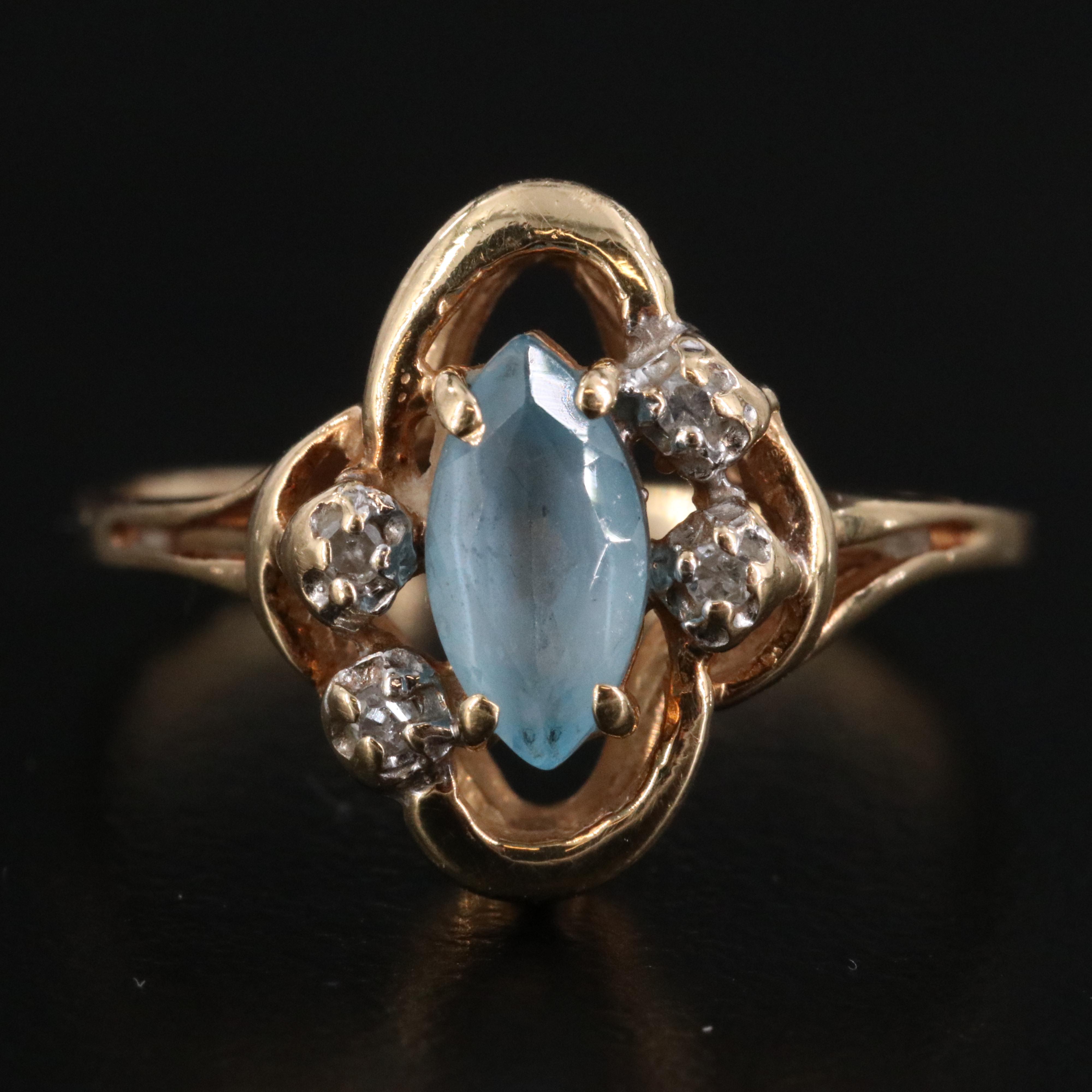 14K Blue Topaz and Diamond Ring