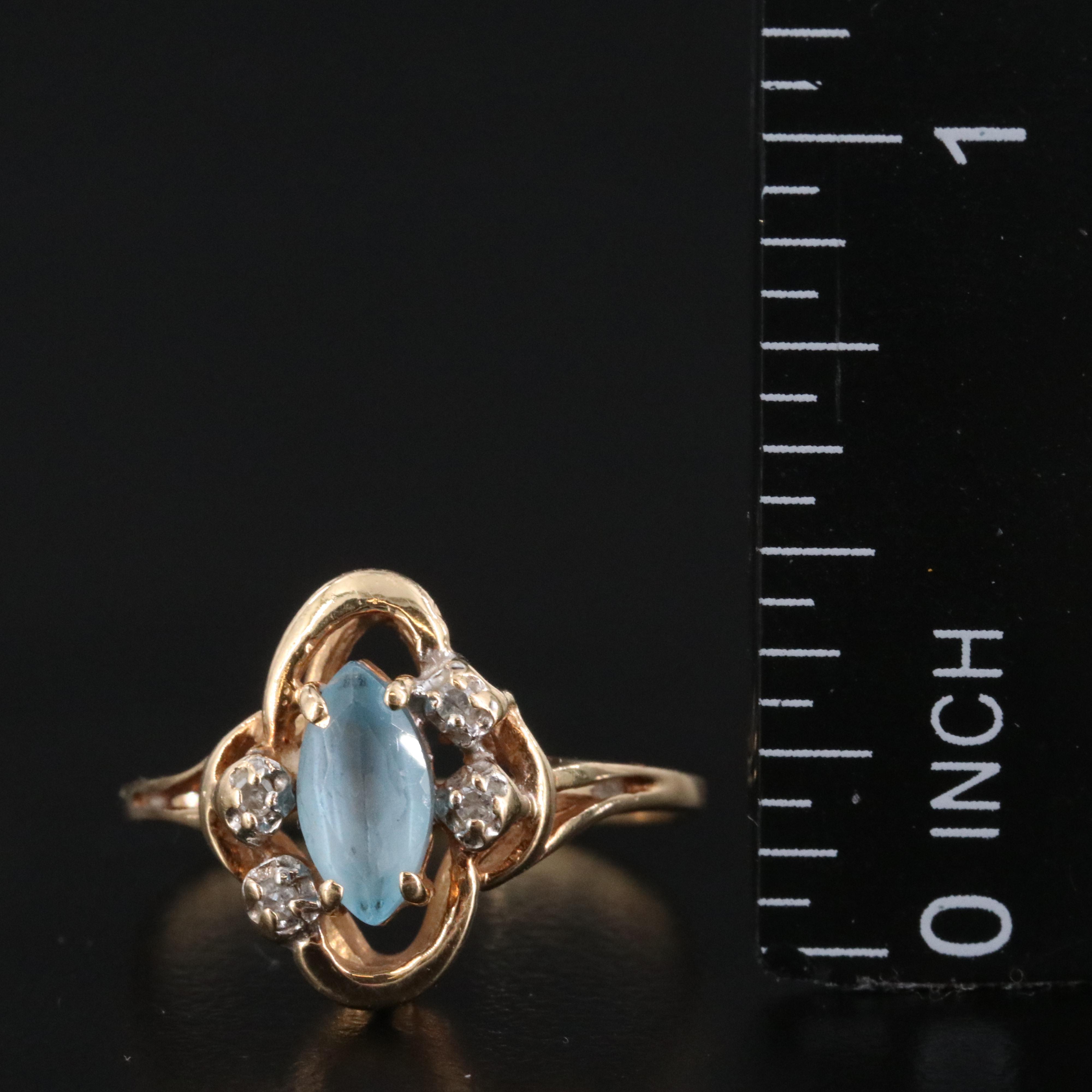 14K Blue Topaz and Diamond Ring
