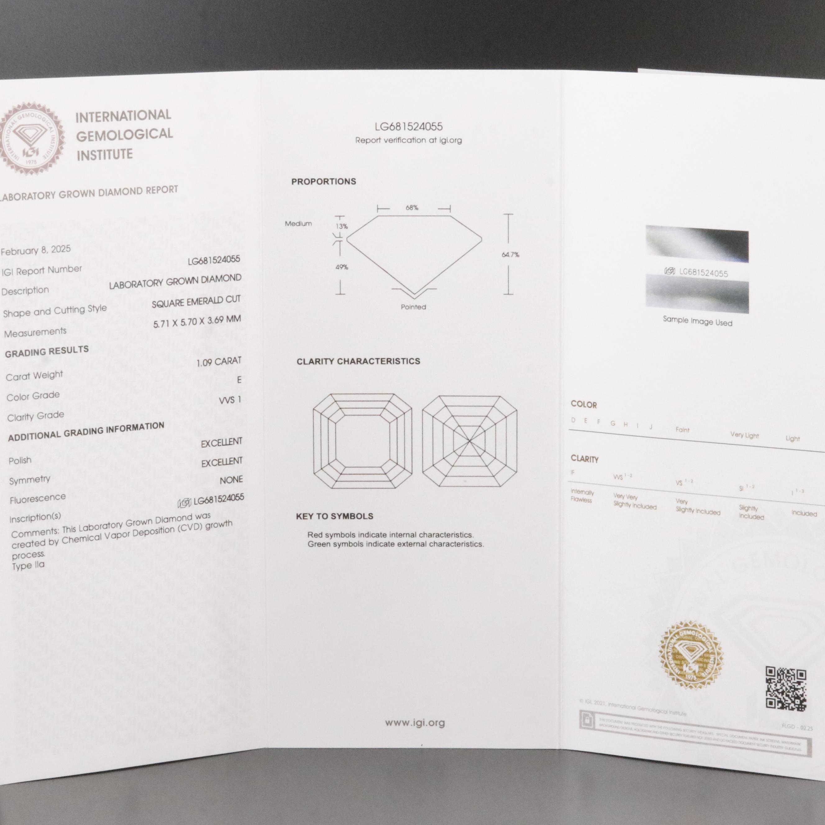 Loose 1.09 CT Lab Grown Diamond with IGI Report
