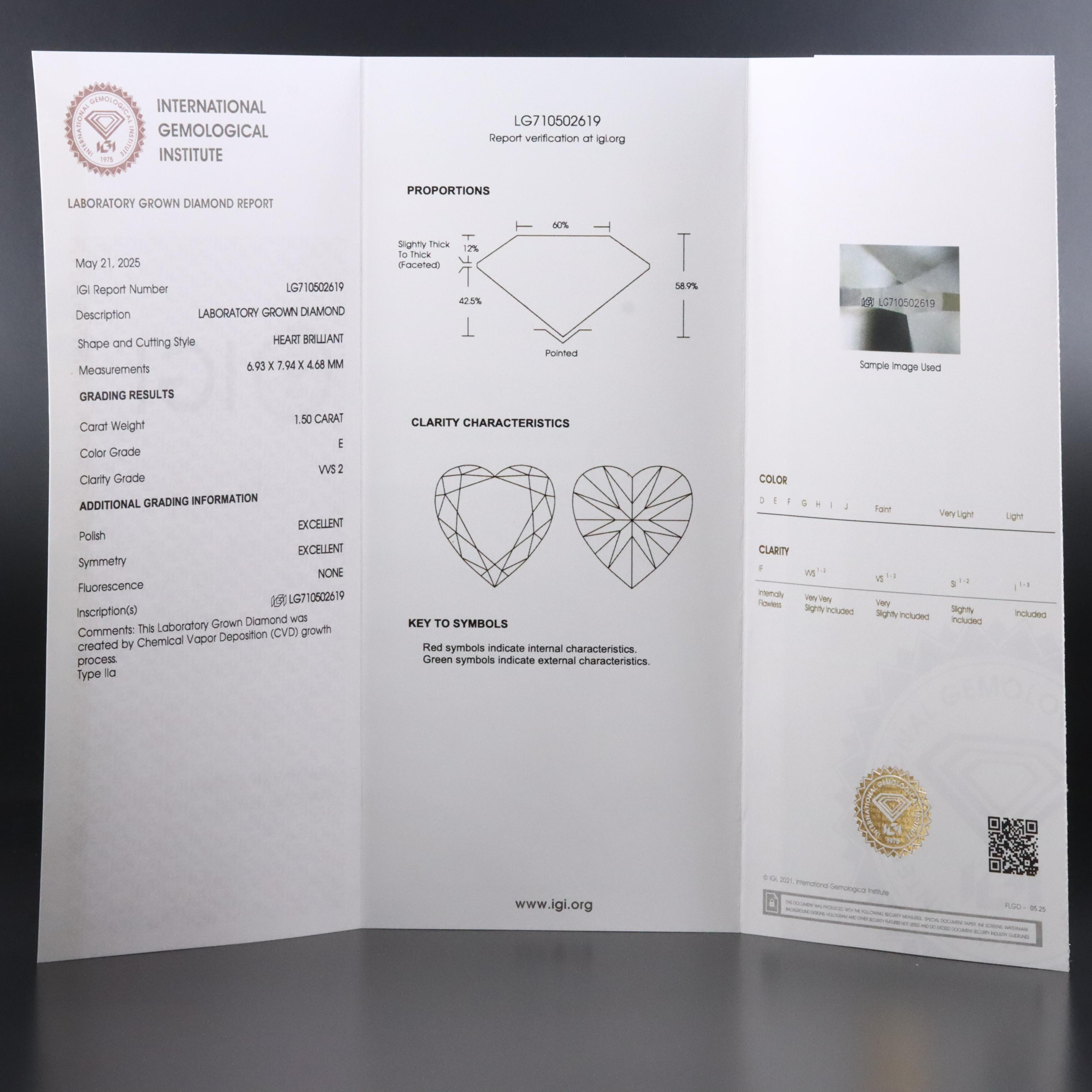 Loose 1.50 CT Lab Grown Diamond with IGI Report