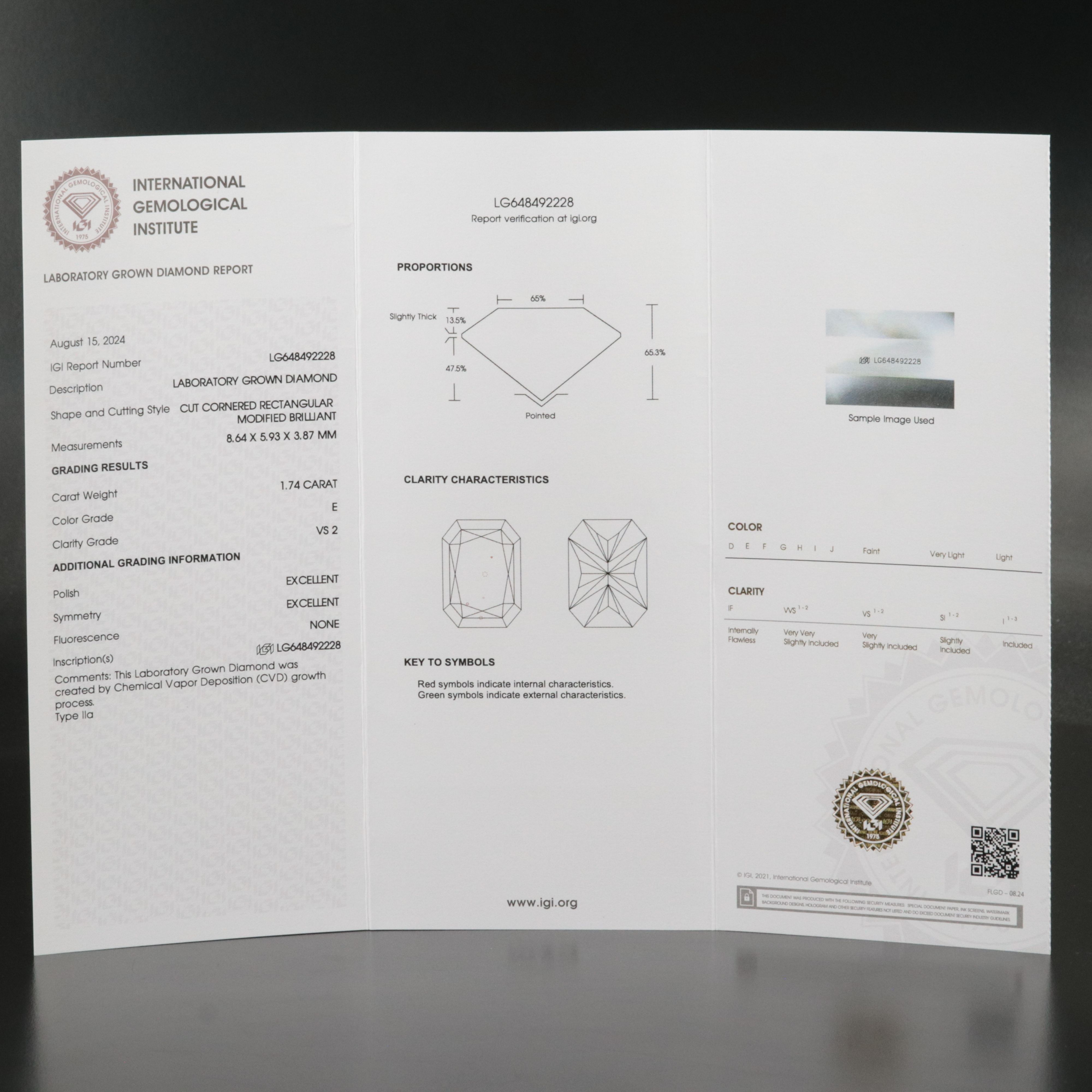Loose 1.74 CT Lab Grown Diamond with IGI Report