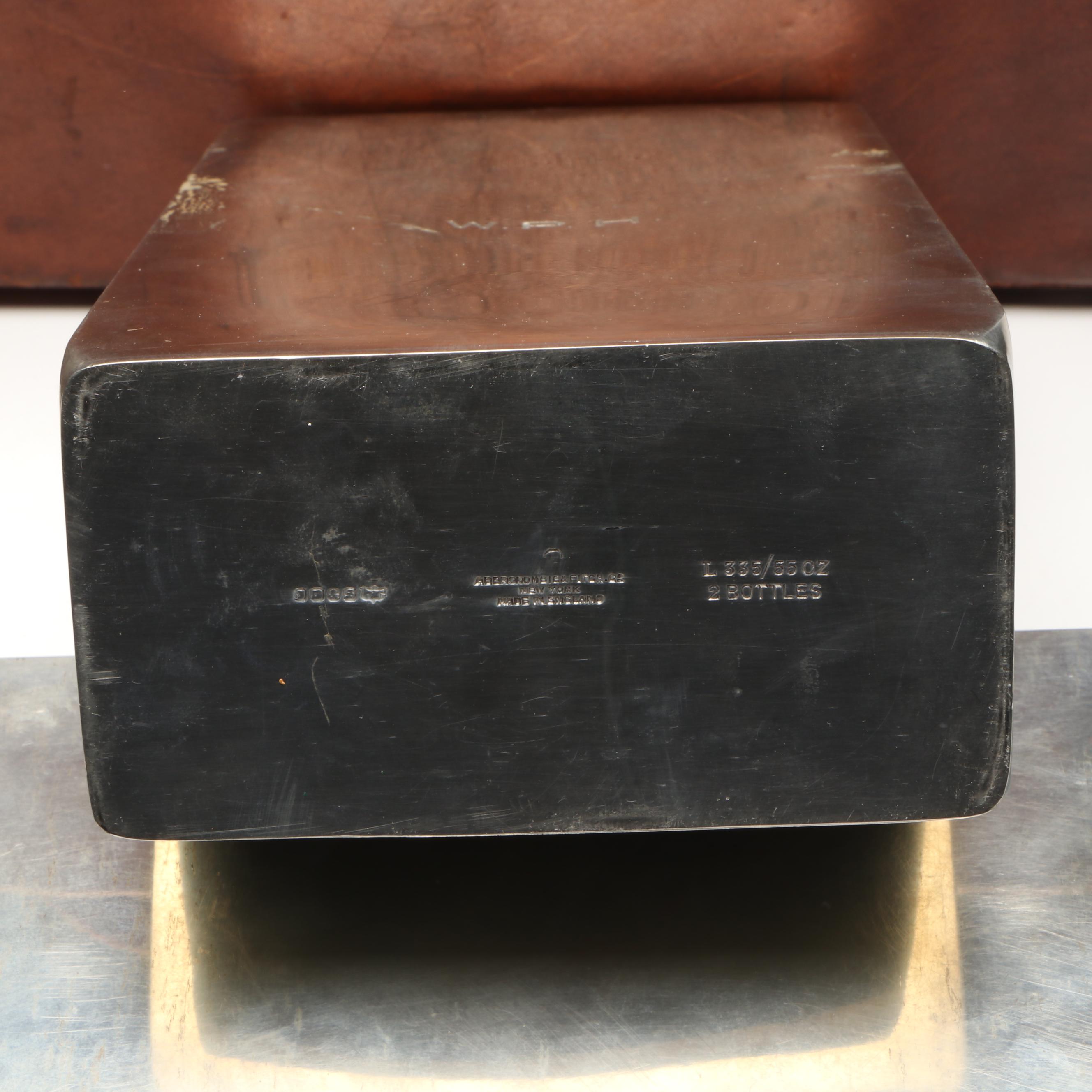 Abercrombie & Fitch Co. Silver Plate Bottles with Leather Carry Case