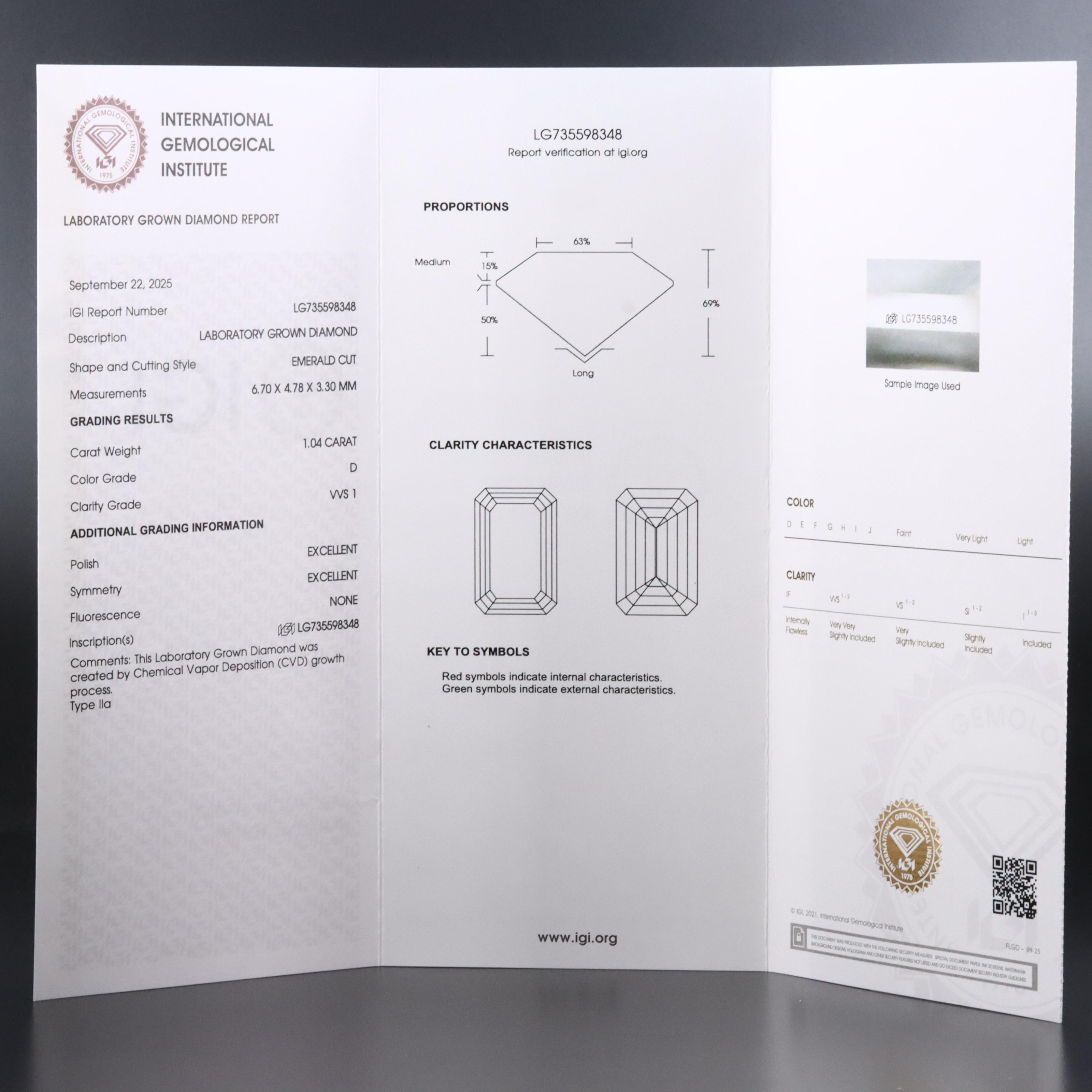 Loose 1.04 CT Lab Grown Diamond with IGI Report