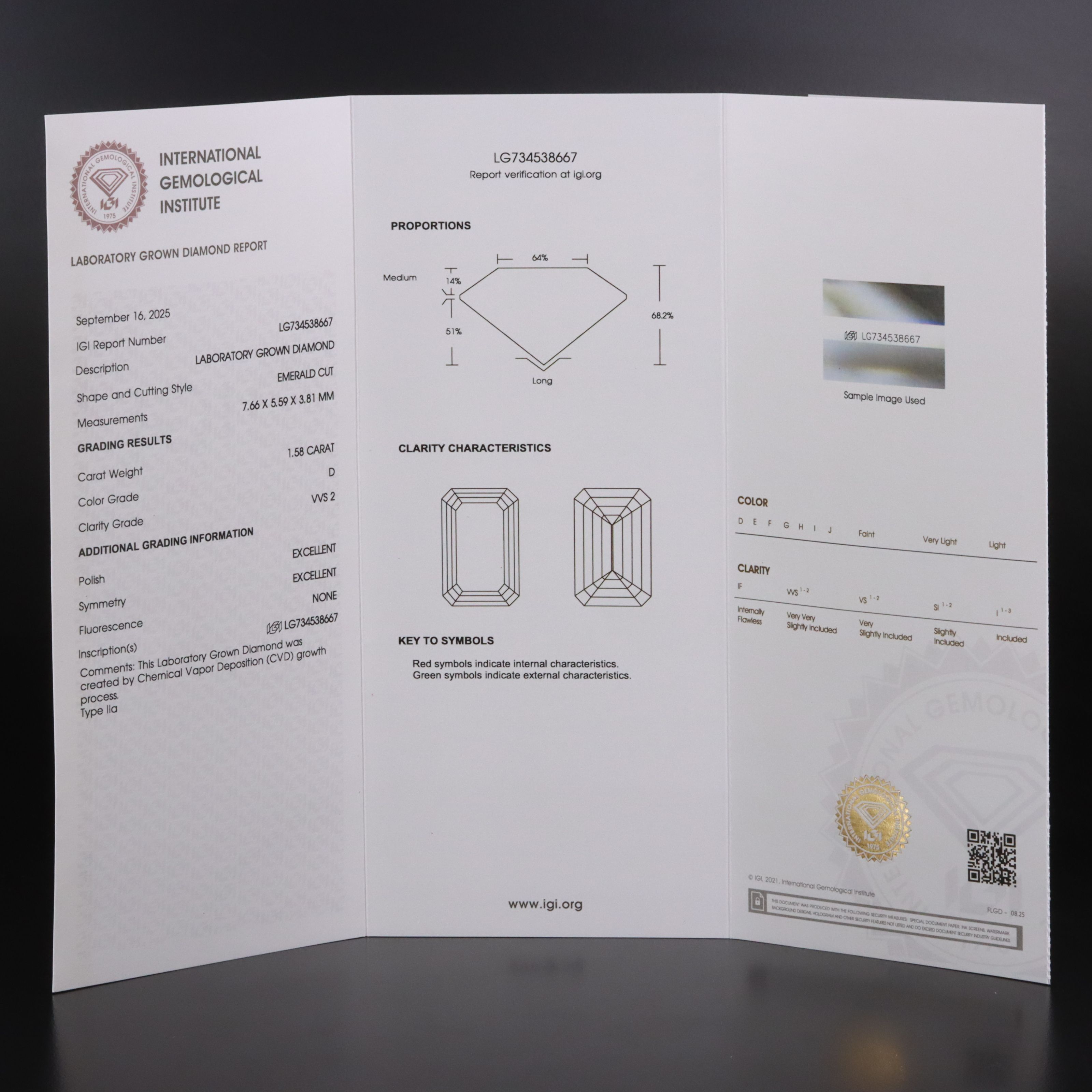 Loose 1.58 CT Lab Grown Diamond with IGI Report