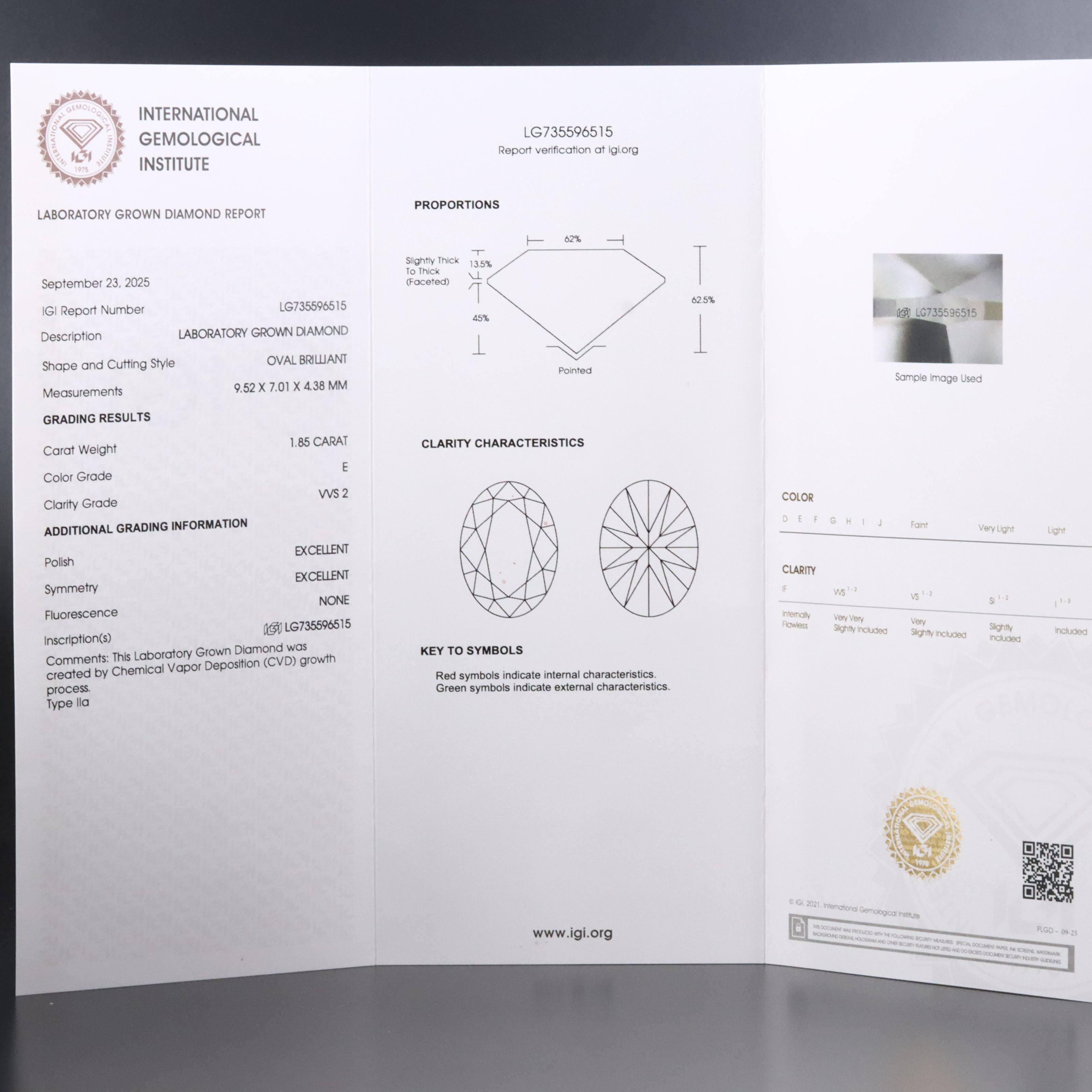 Loose 1.85 CT Lab Grown Diamond with IGI Report