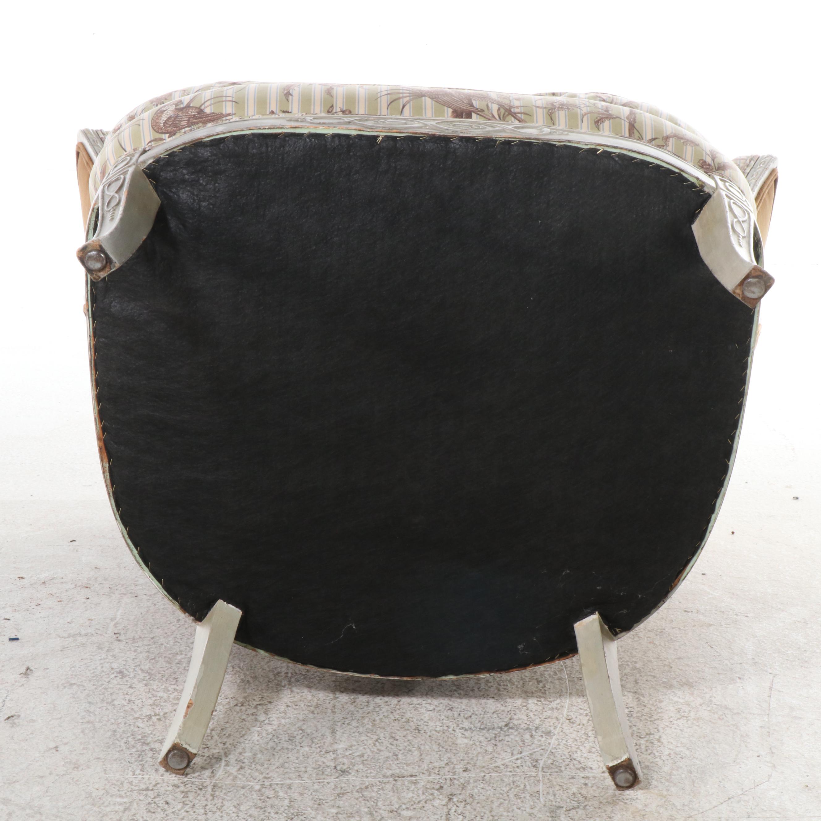 French Provincial Style Painted Wood and Mixed Upholstery Wingback Chair