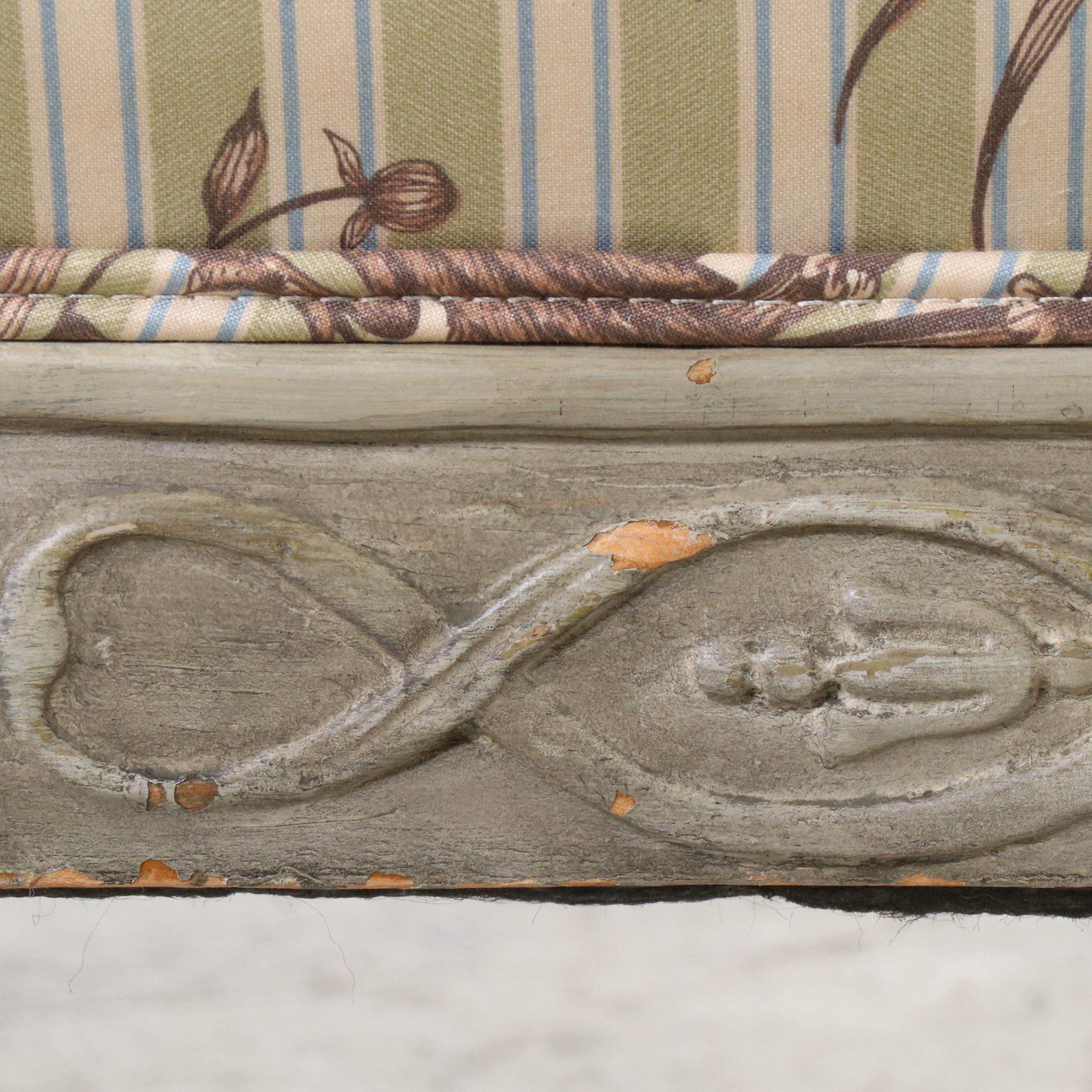 French Provincial Style Painted Wood and Mixed Upholstery Wingback Chair