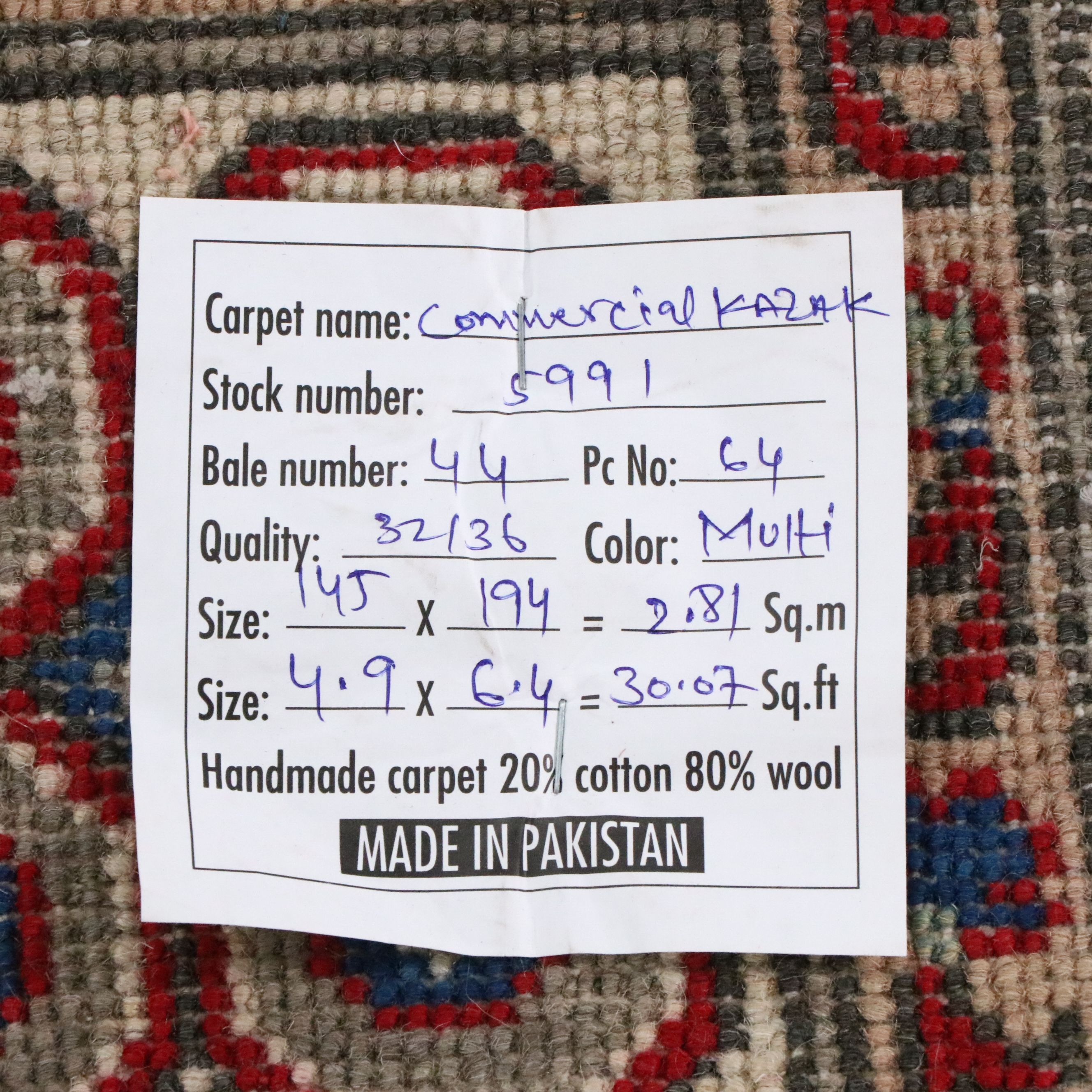 4'9 x 6'6 Hand-Knotted Pakistani Kazak Area Rug