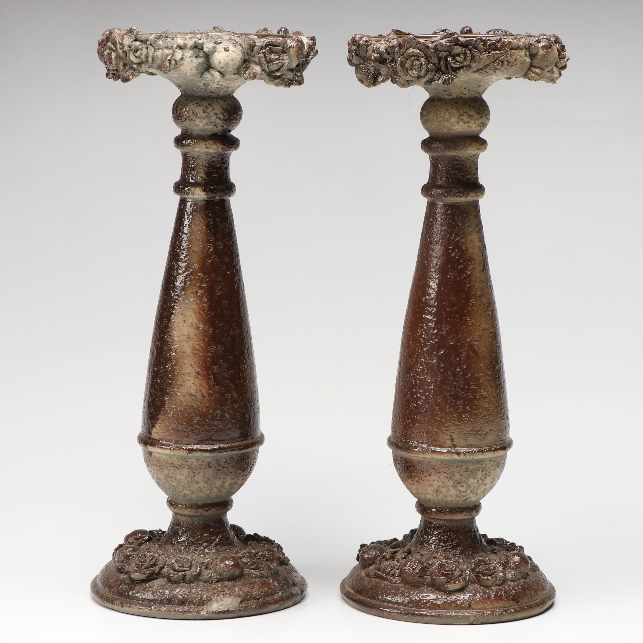 Pair of Baroque Style Pillar Candle Holders