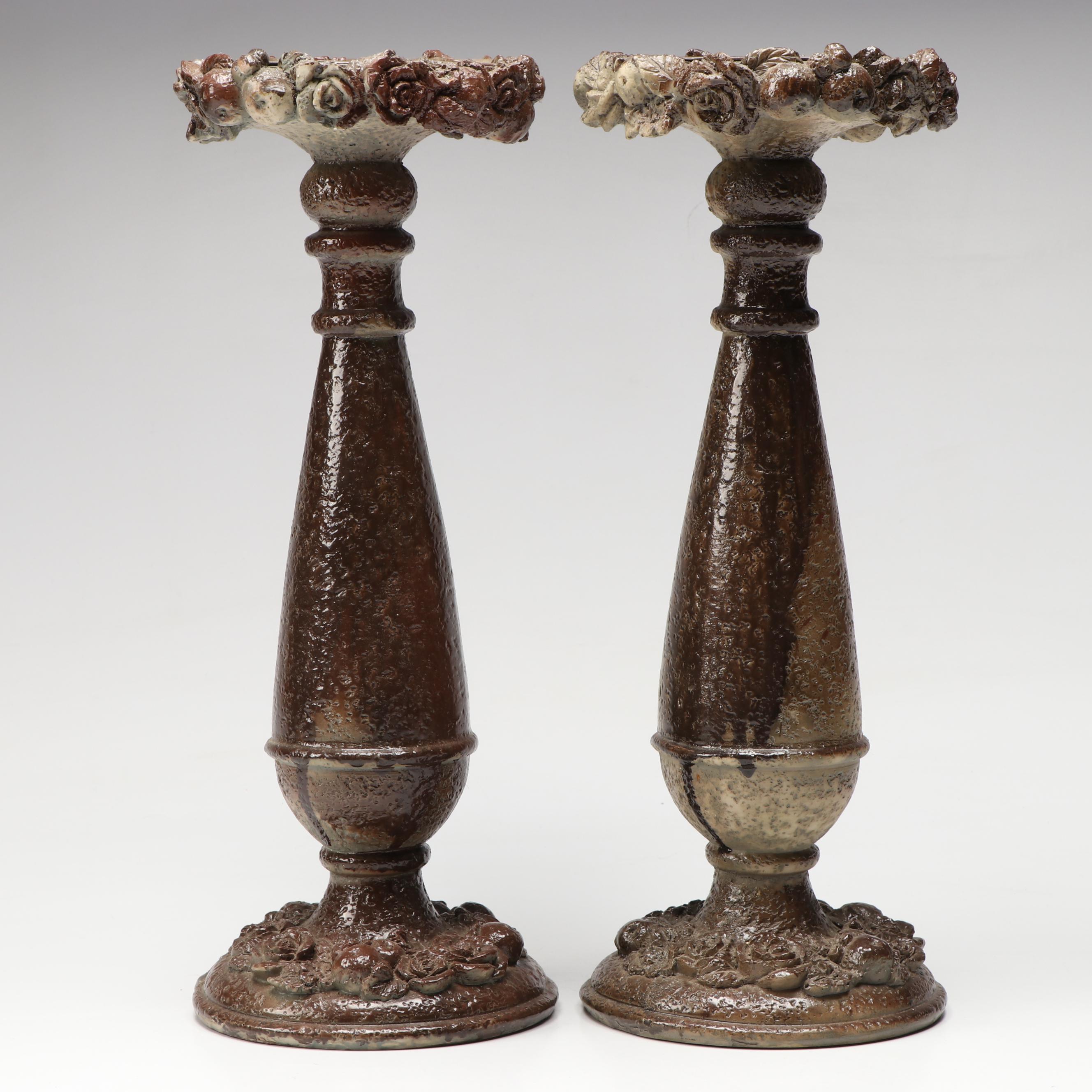 Pair of Baroque Style Pillar Candle Holders