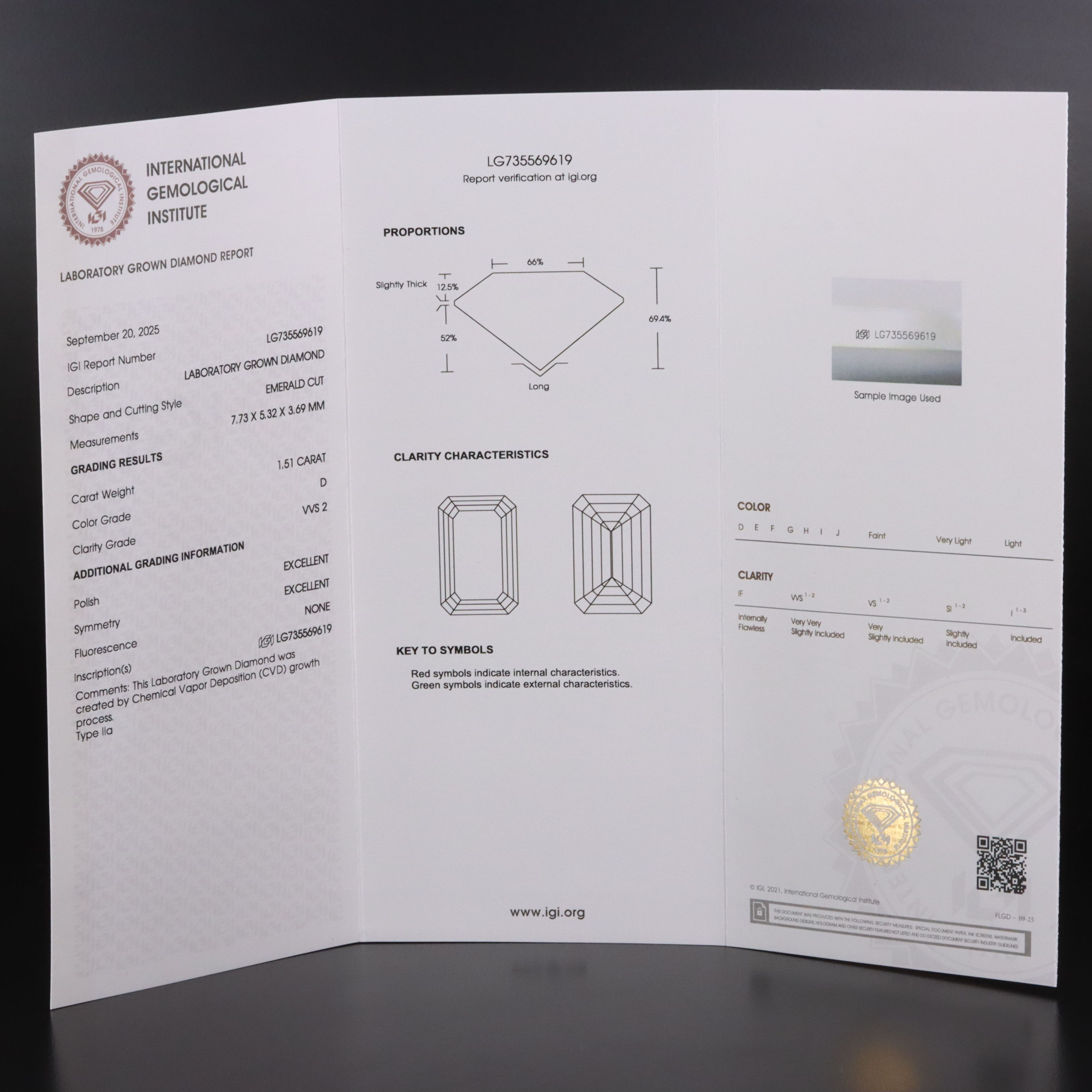 Loose 1.51 CT Lab Grown Diamond with IGI Report