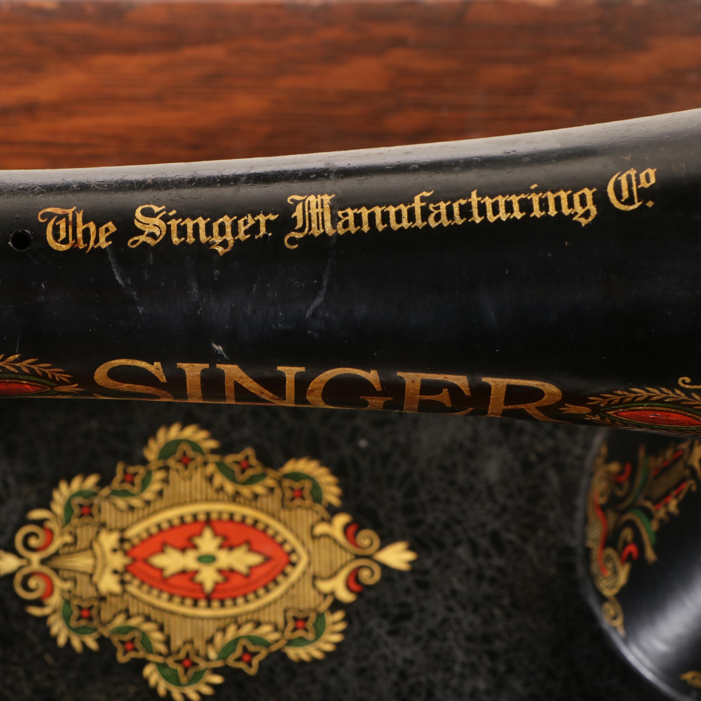 Singer Model 66 Treadle Sewing Machine in Oak Cabinet, 1922