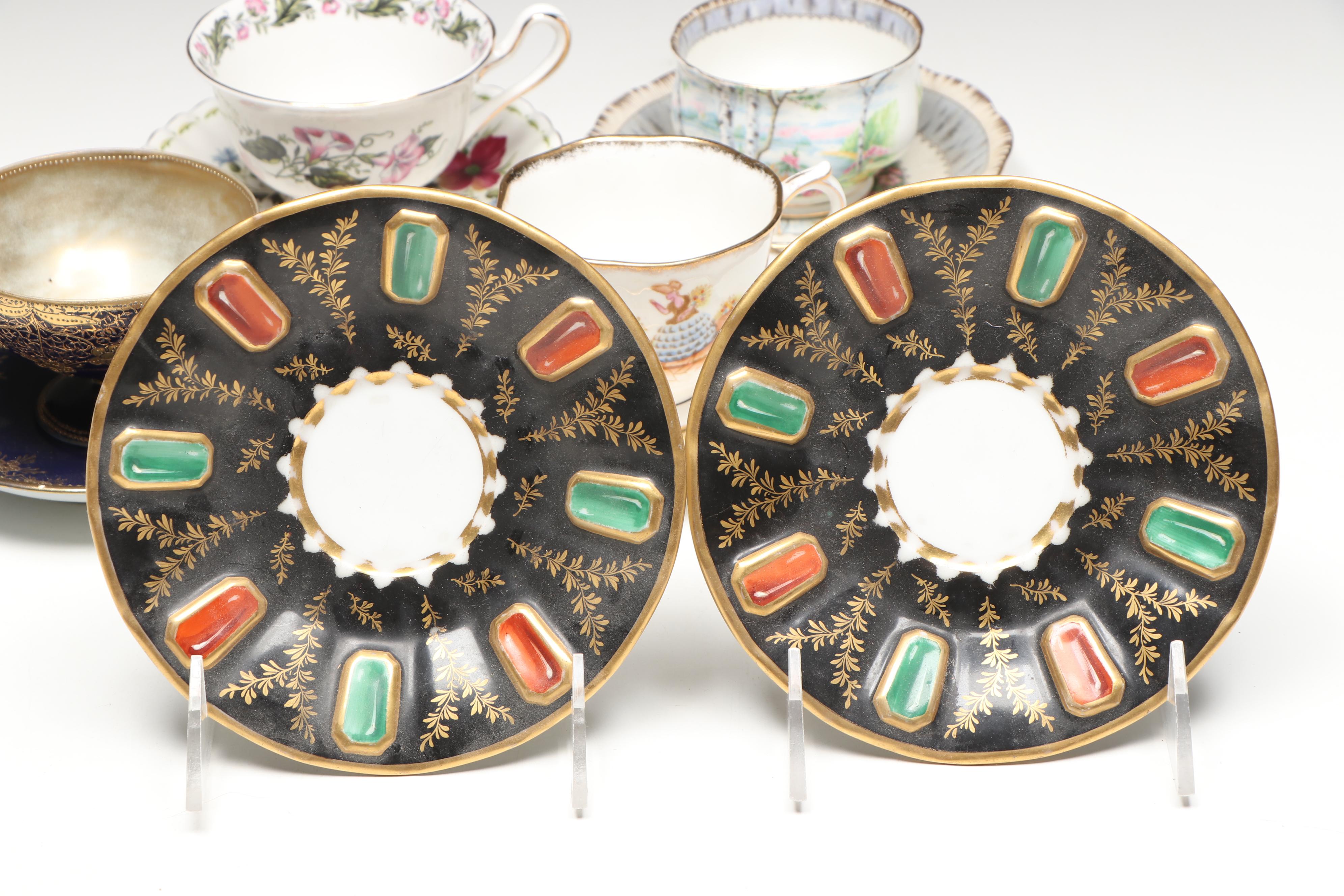 Royal Albert "Cotswold," "Silver Birch" and Other Porcelain Teacups with Saucers