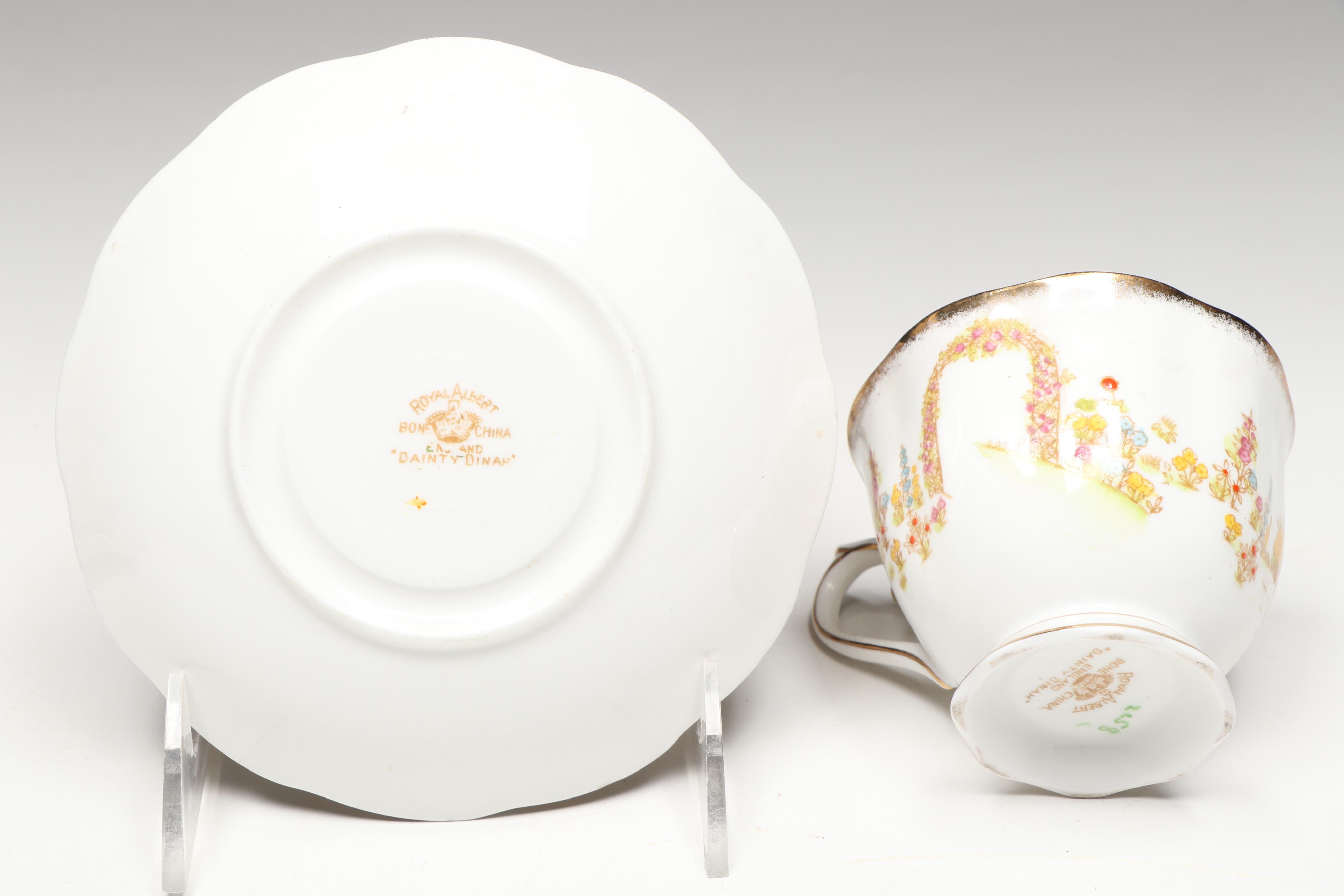 Royal Albert "Cotswold," "Silver Birch" and Other Porcelain Teacups with Saucers