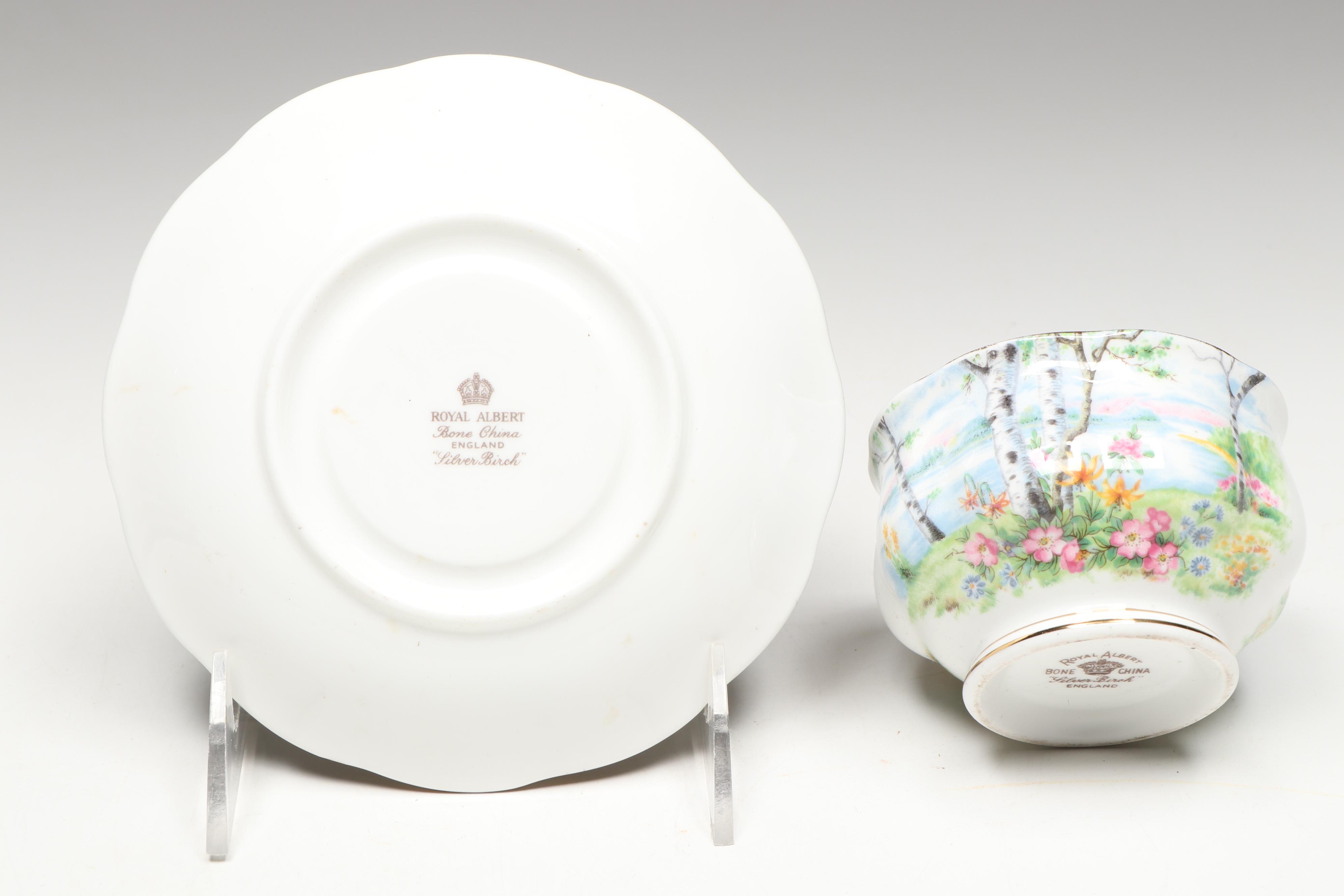 Royal Albert "Cotswold," "Silver Birch" and Other Porcelain Teacups with Saucers