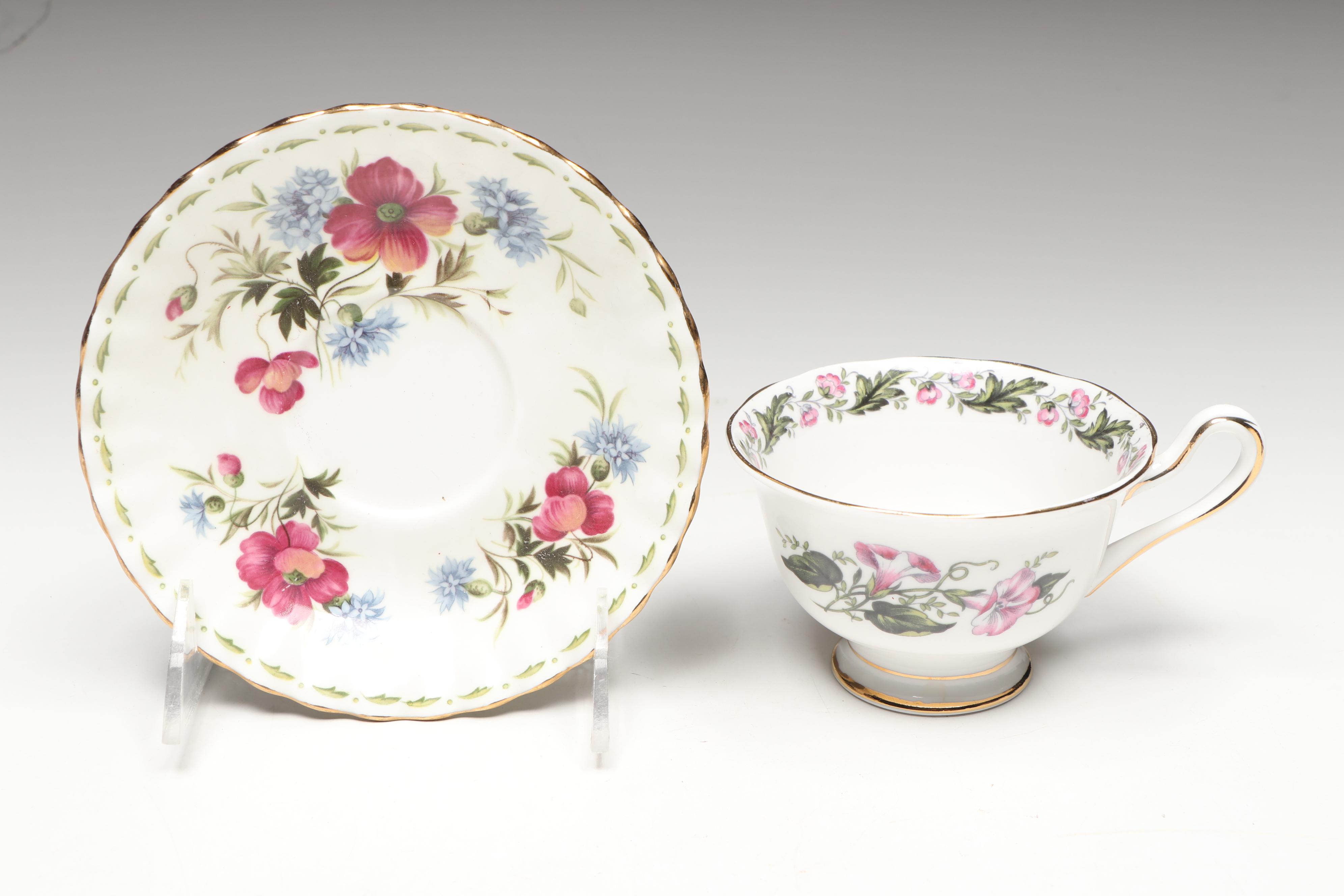 Royal Albert "Cotswold," "Silver Birch" and Other Porcelain Teacups with Saucers