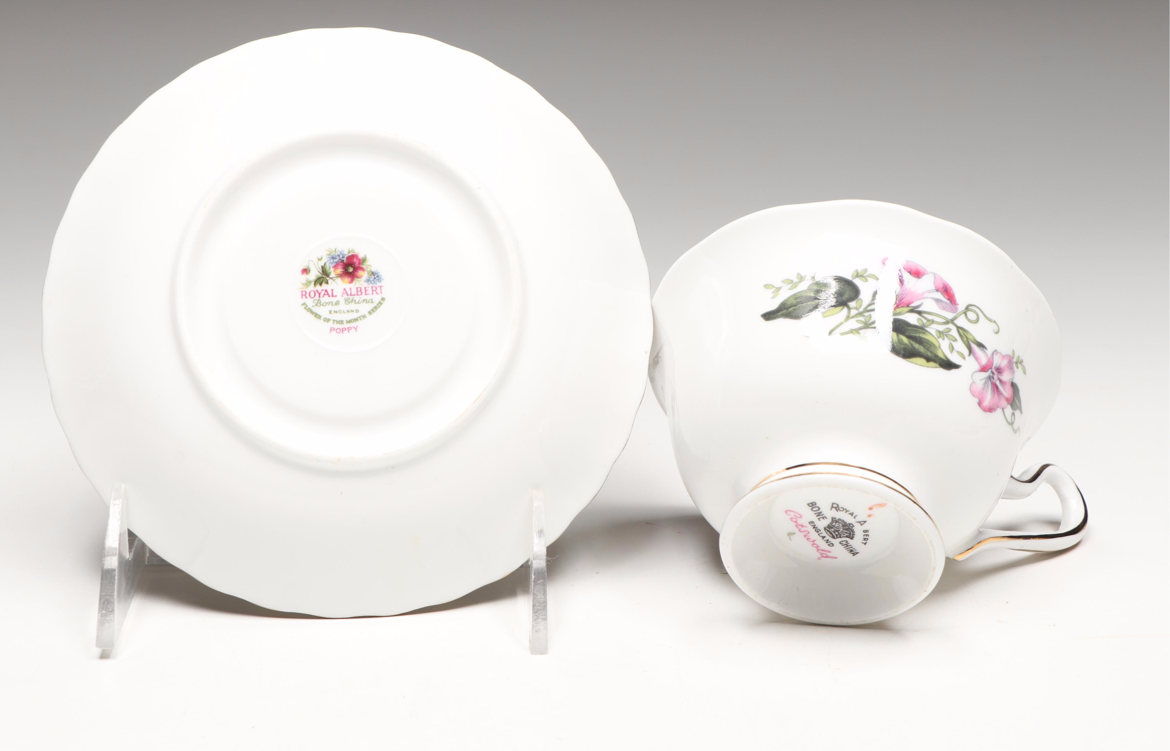 Royal Albert "Cotswold," "Silver Birch" and Other Porcelain Teacups with Saucers