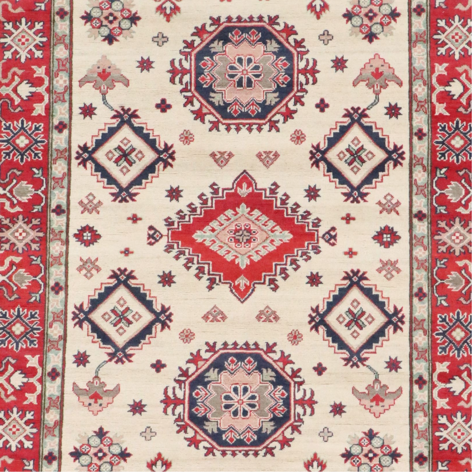 5' x 6'6 Hand-Knotted Pakistani Kazak Area Rug
