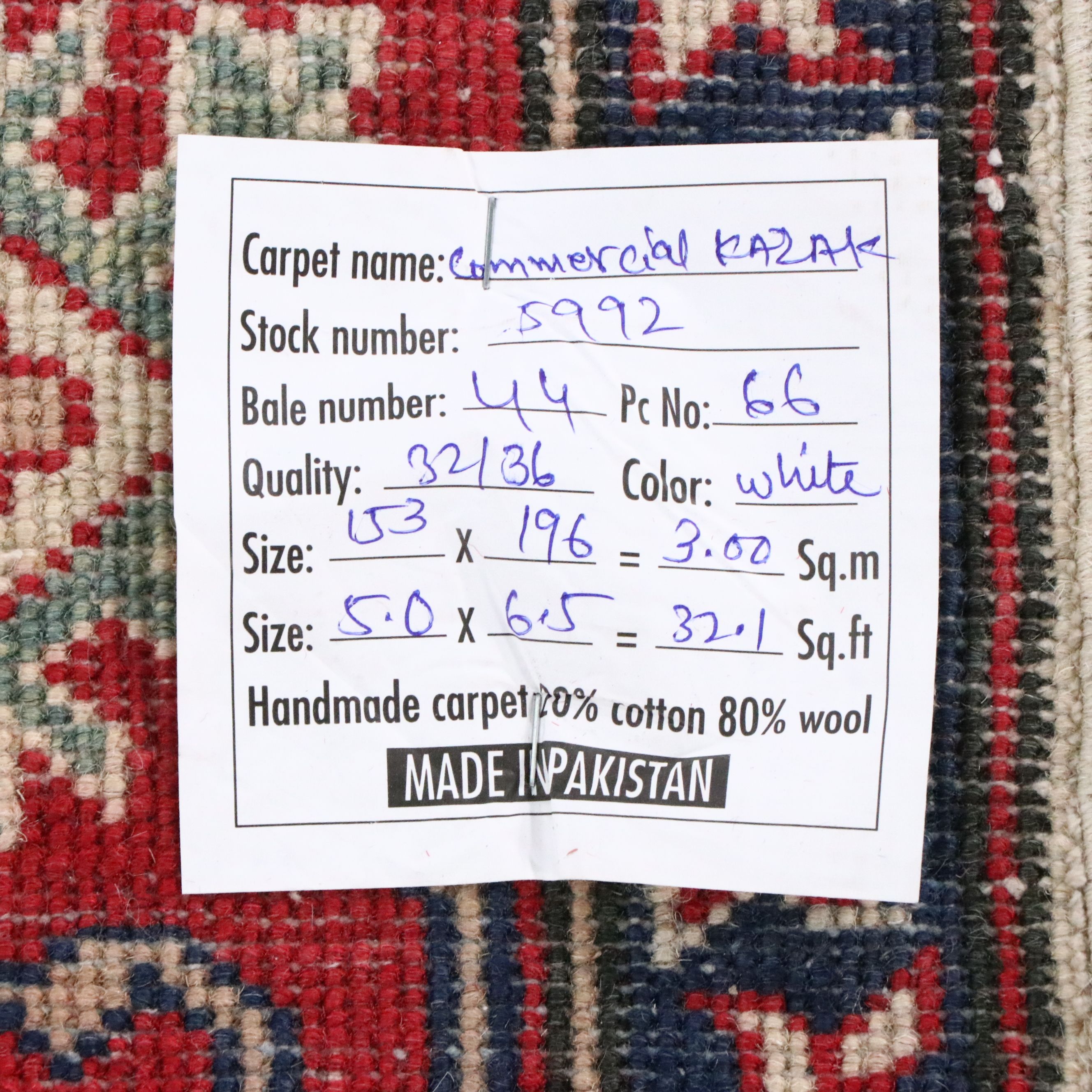 5' x 6'6 Hand-Knotted Pakistani Kazak Area Rug