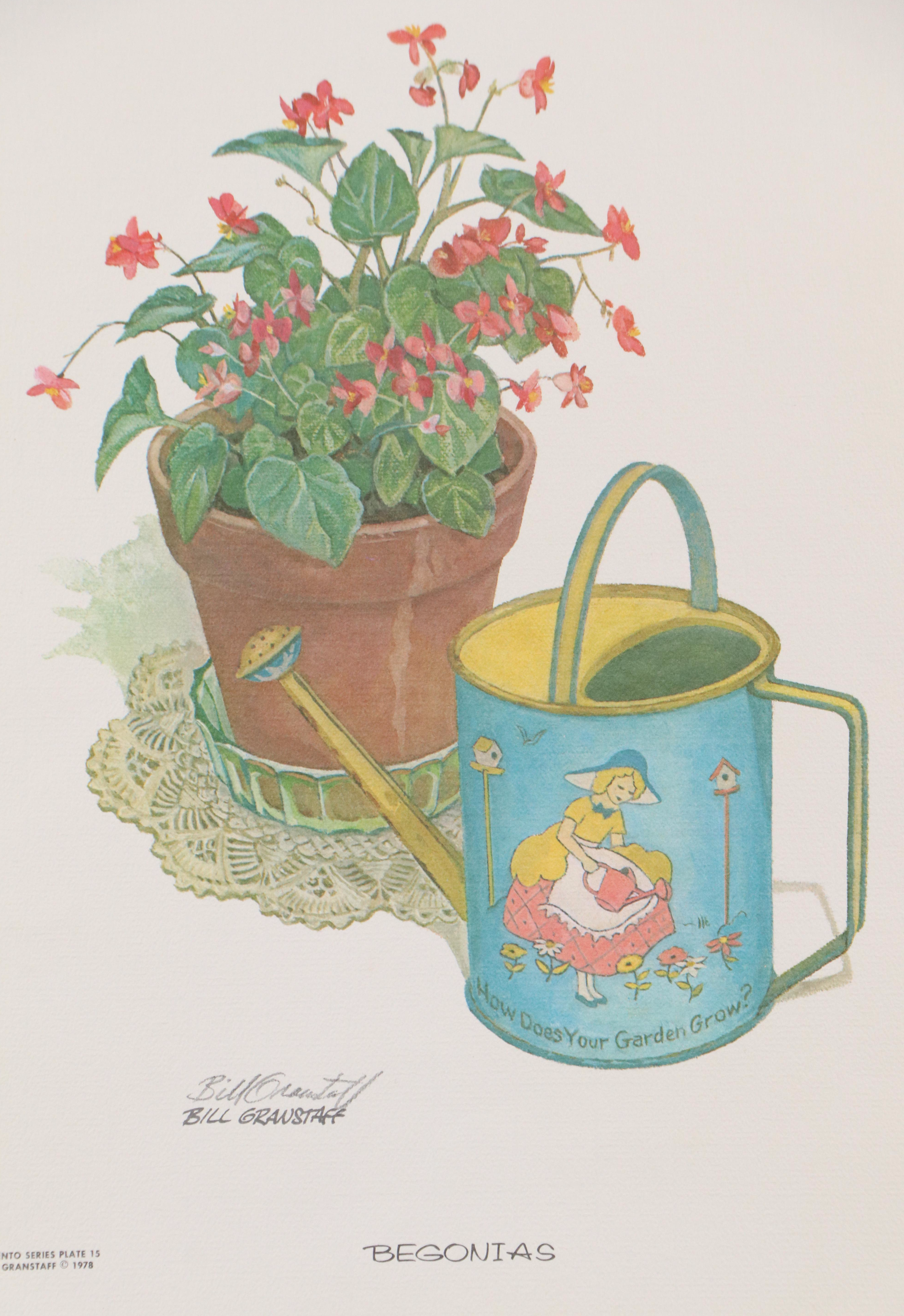 Bill Granstaff Offset Lithograph "Begonias," Circa 1978