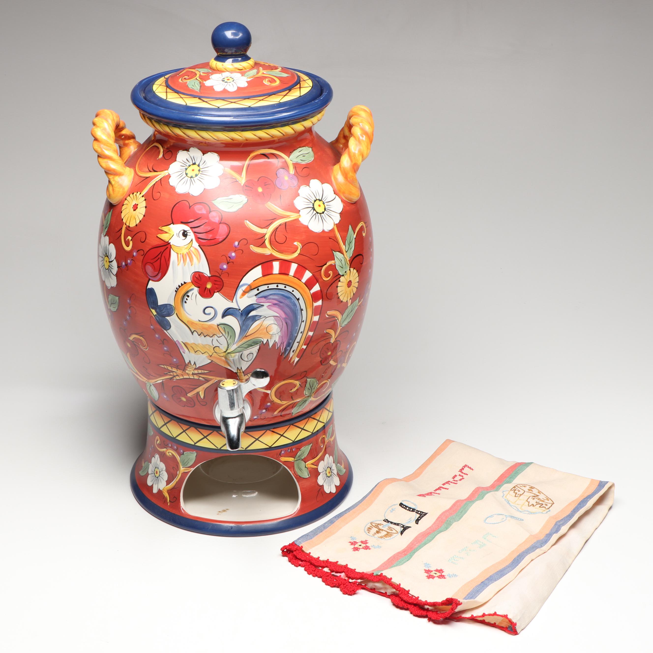 Tabletops Gallery Hand-Painted Porcelain Samovar with "Coffee Cake" Hand Towel
