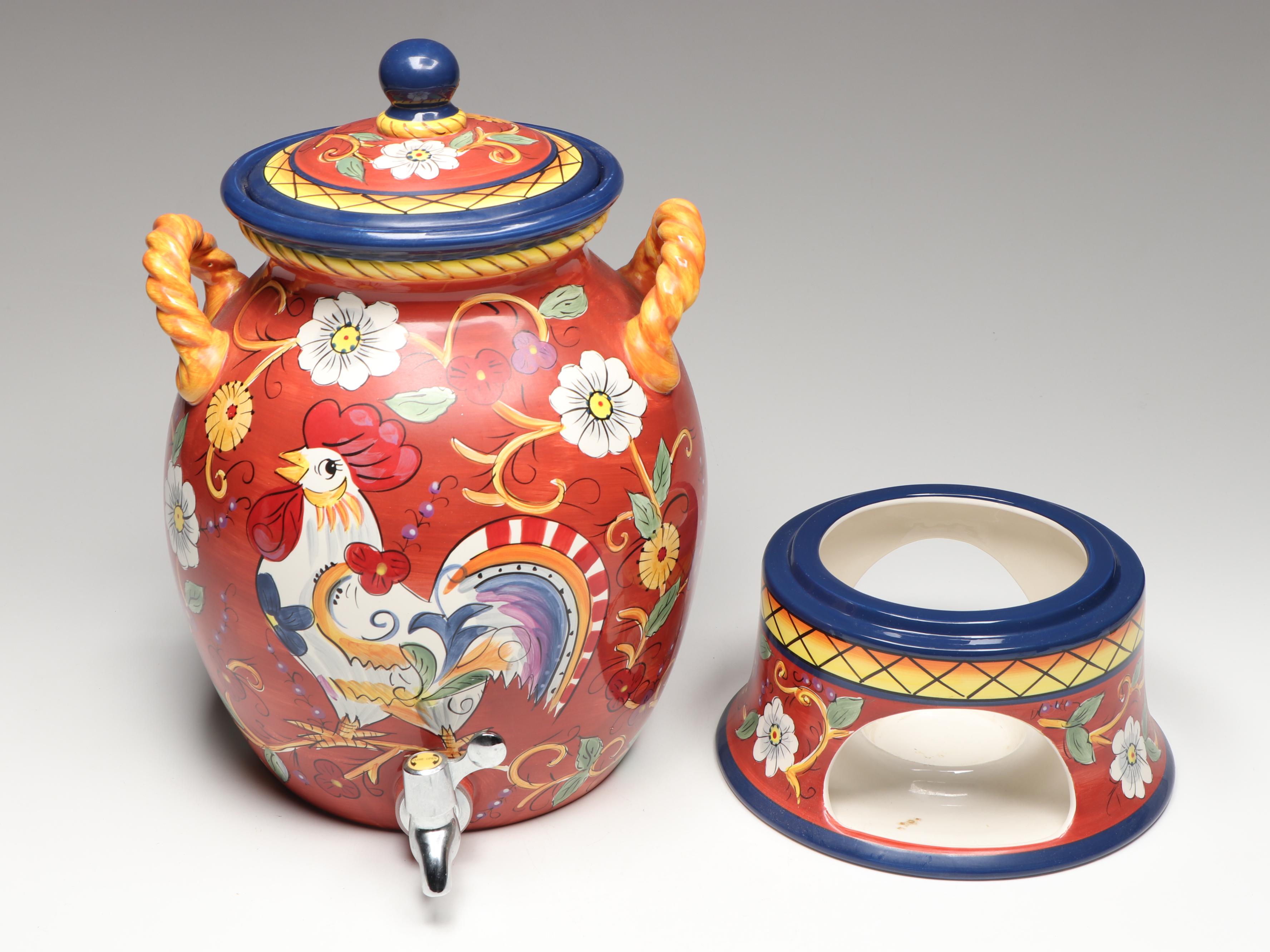 Tabletops Gallery Hand-Painted Porcelain Samovar with "Coffee Cake" Hand Towel