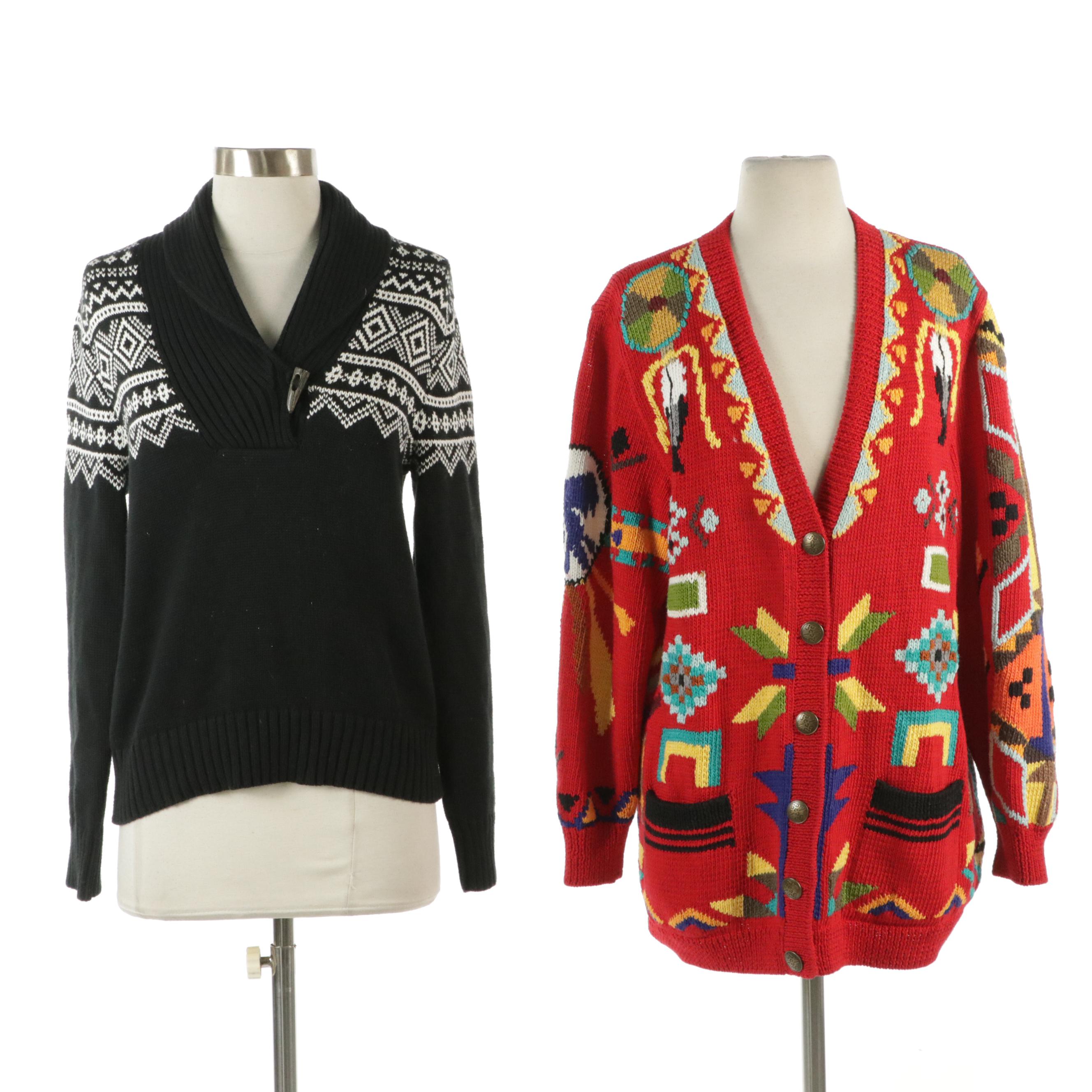 Lauren Ralph Lauren Knit Nordic Fair Isle Shawl Collar Sweater & Berek Cardigan