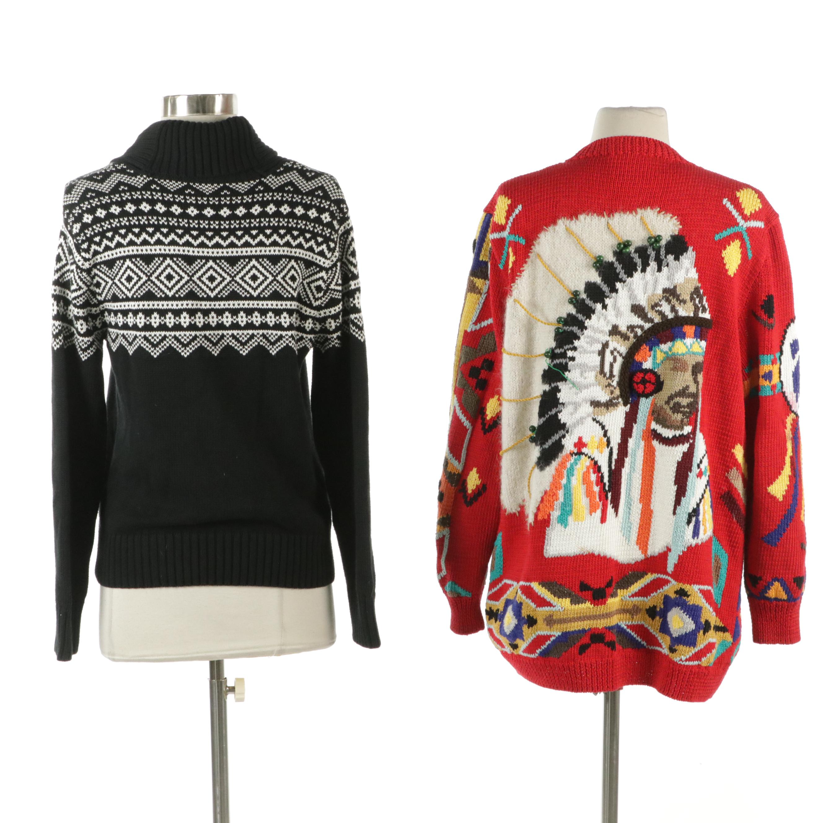 Lauren Ralph Lauren Knit Nordic Fair Isle Shawl Collar Sweater & Berek Cardigan