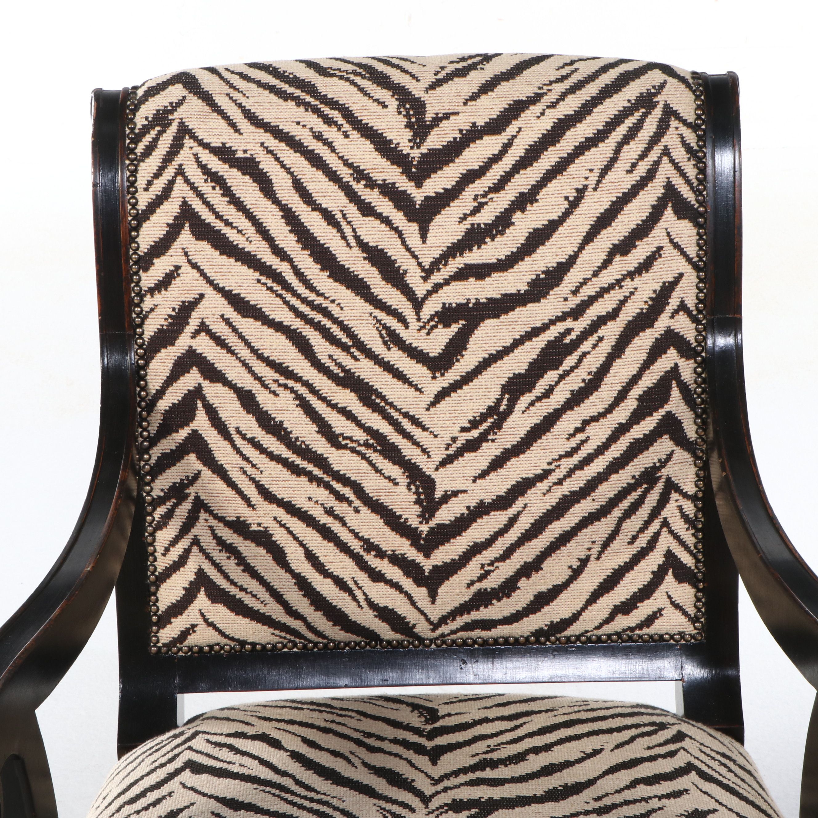 Empire Style Zebra Print Upholstered and Painted Wood Armchair