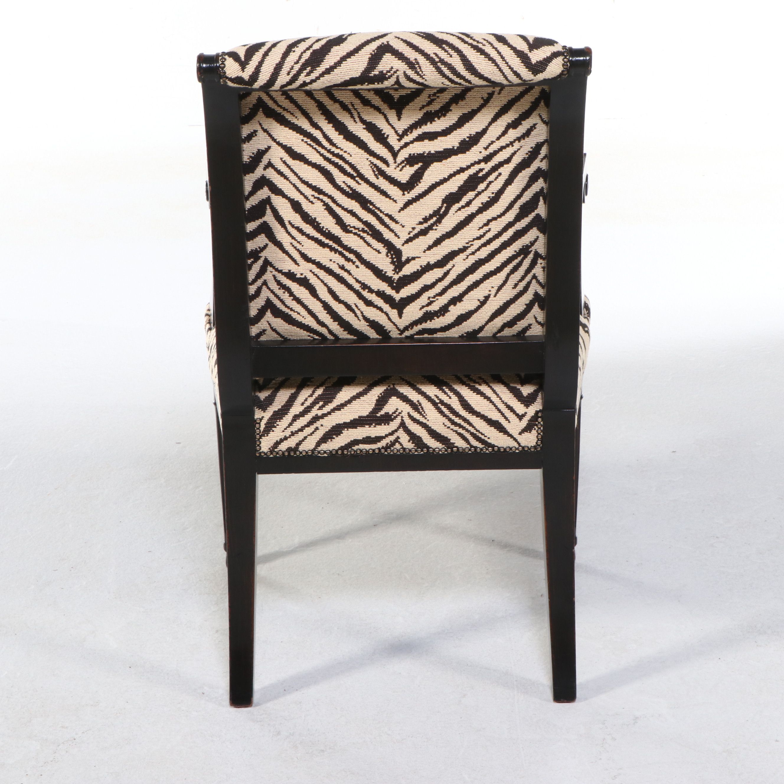 Empire Style Zebra Print Upholstered and Painted Wood Armchair