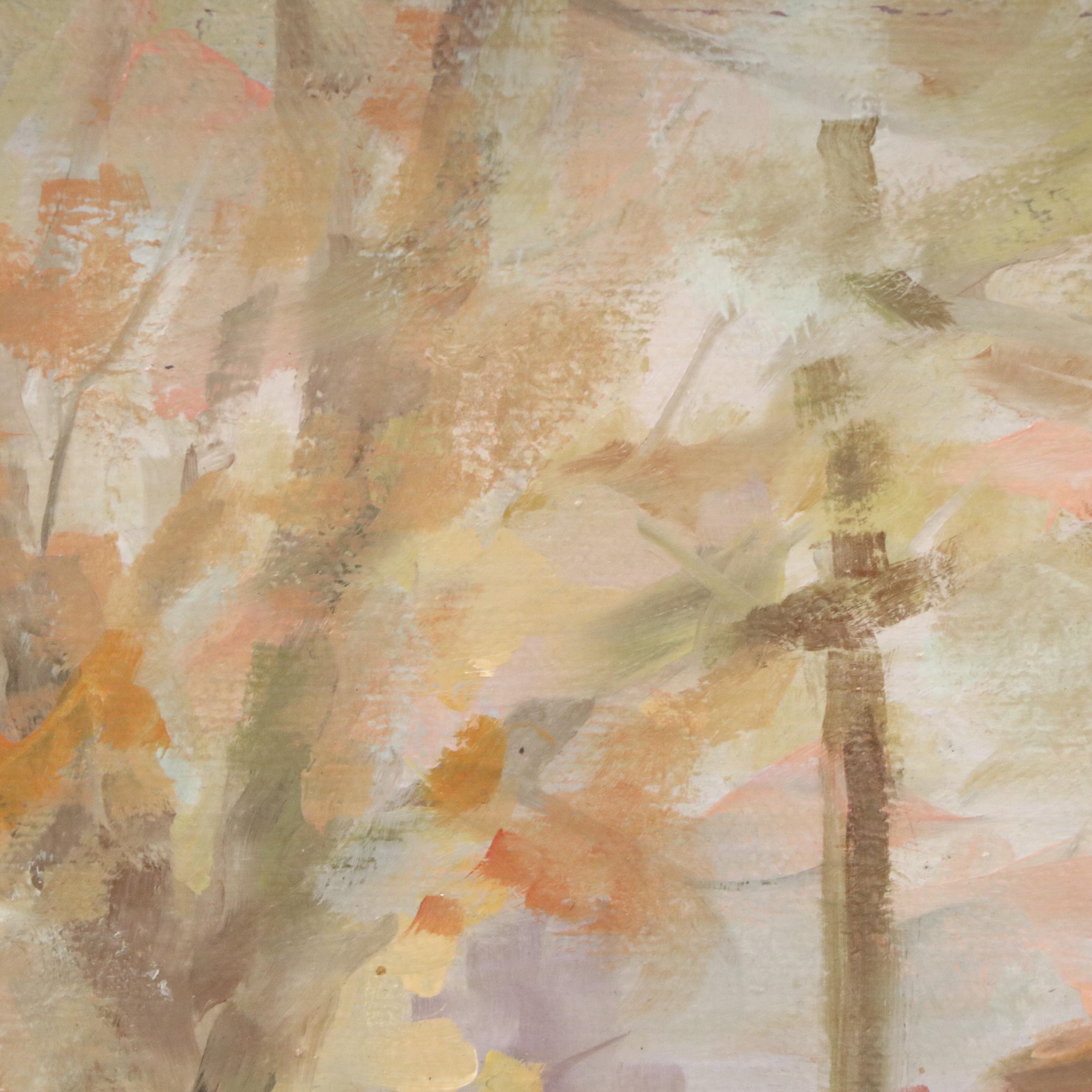 H. Bauer Impressionistic Oil Painting of Autumnal Streetcar Scene