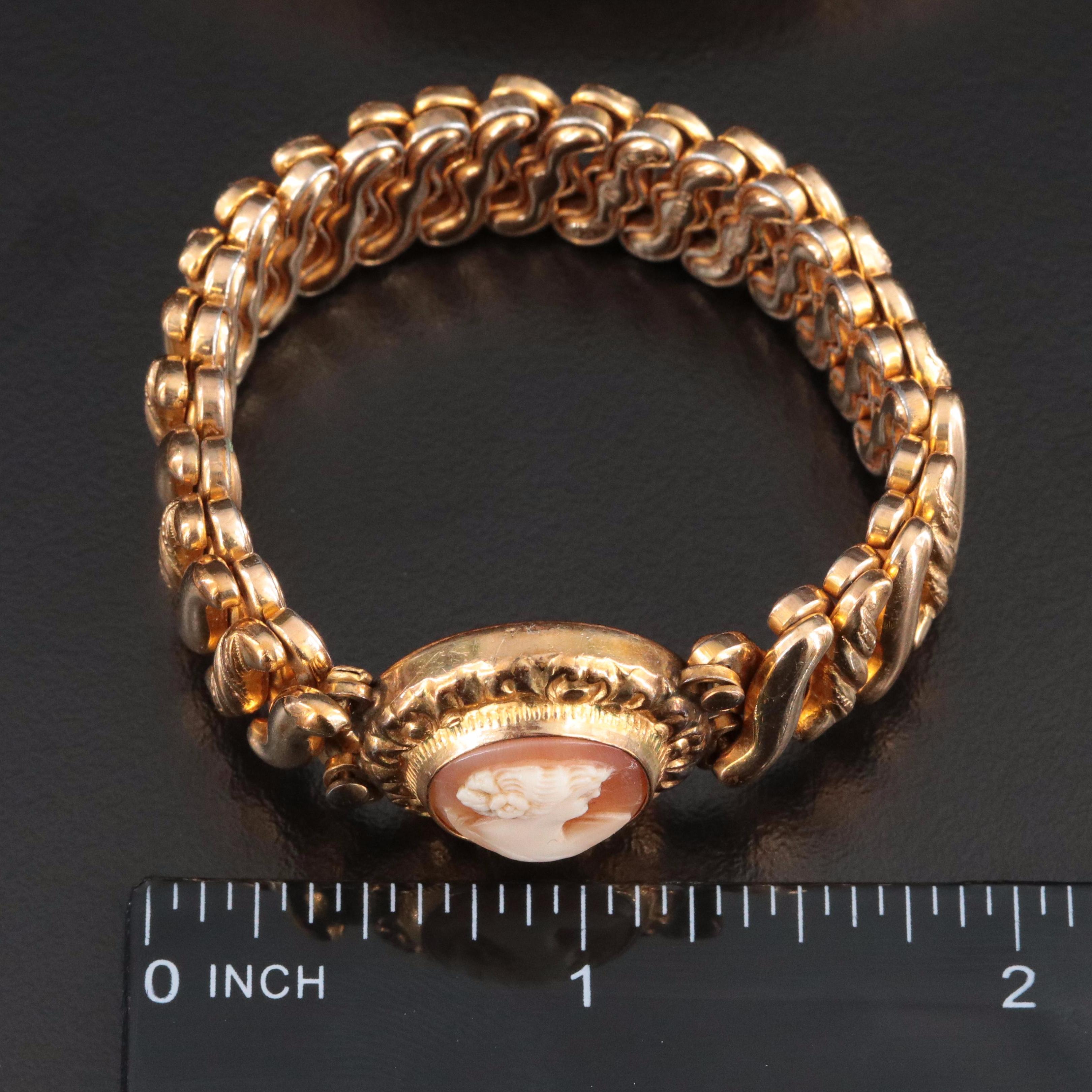 Carmen Cameo & Taille d’Epargné Bracelets with Shell & Gold-Filled Watch Chain