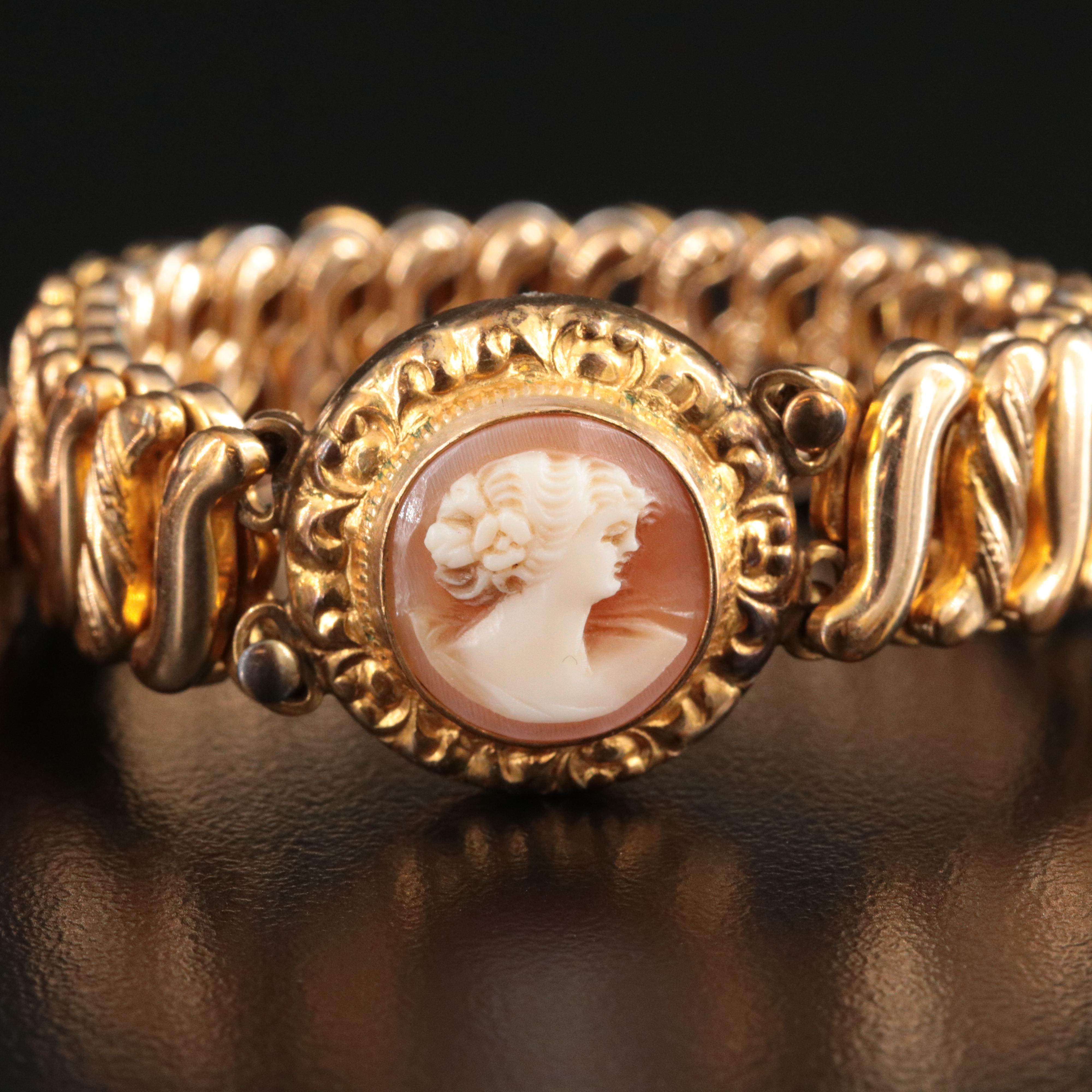Carmen Cameo & Taille d’Epargné Bracelets with Shell & Gold-Filled Watch Chain