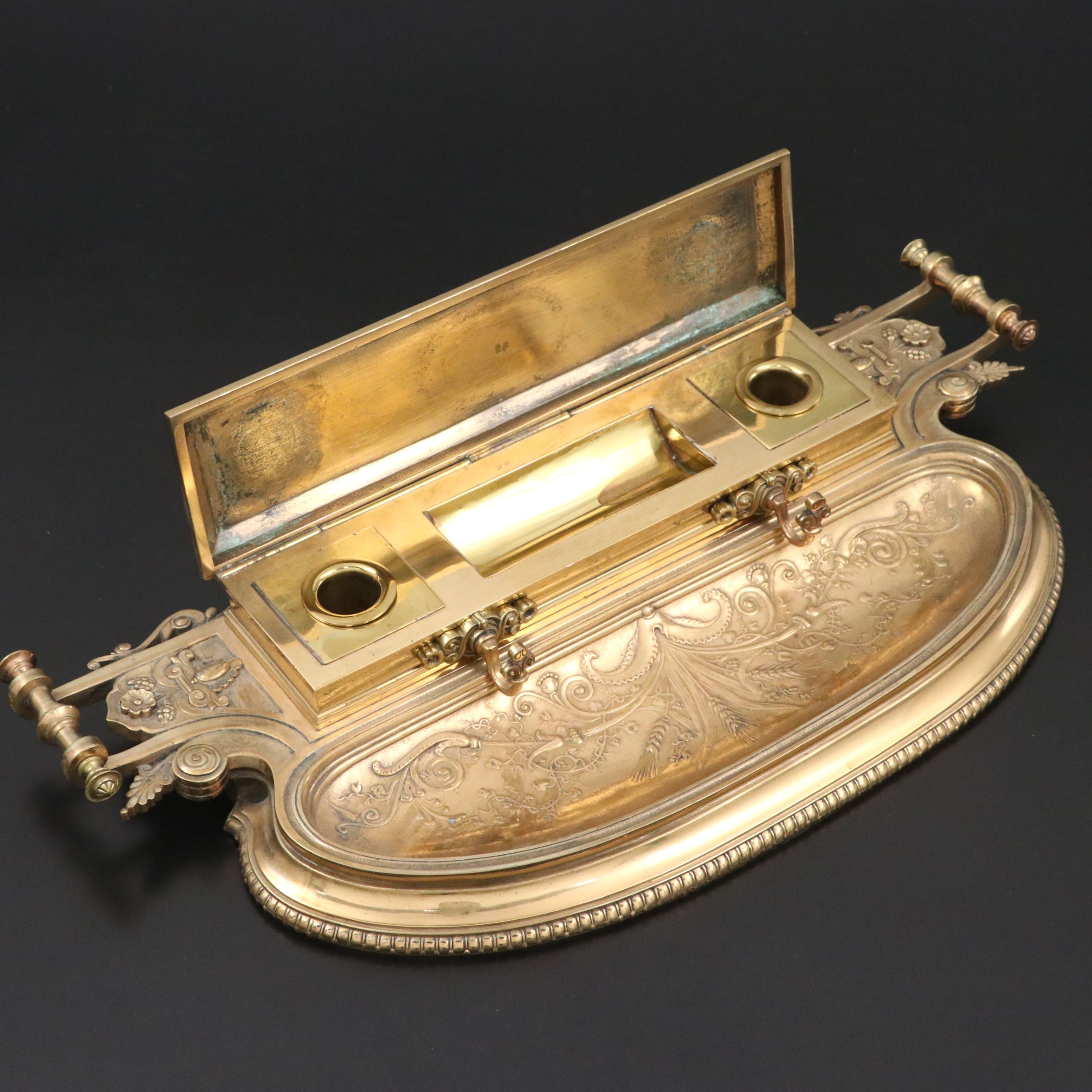 Baroque Style Repoussé Brass Inkwell