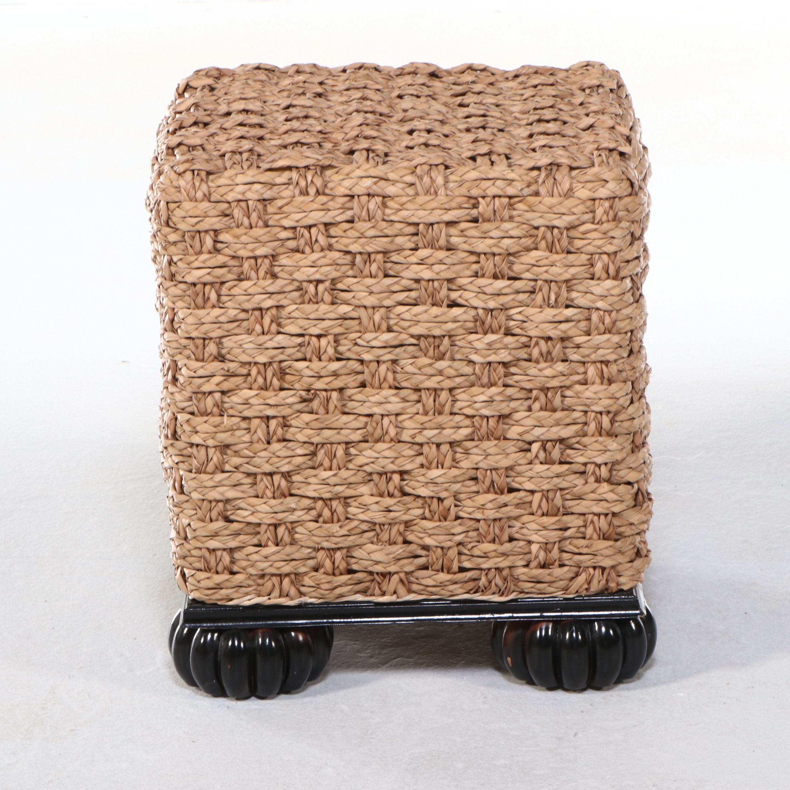 Contemporary Jute and Wood Ottoman